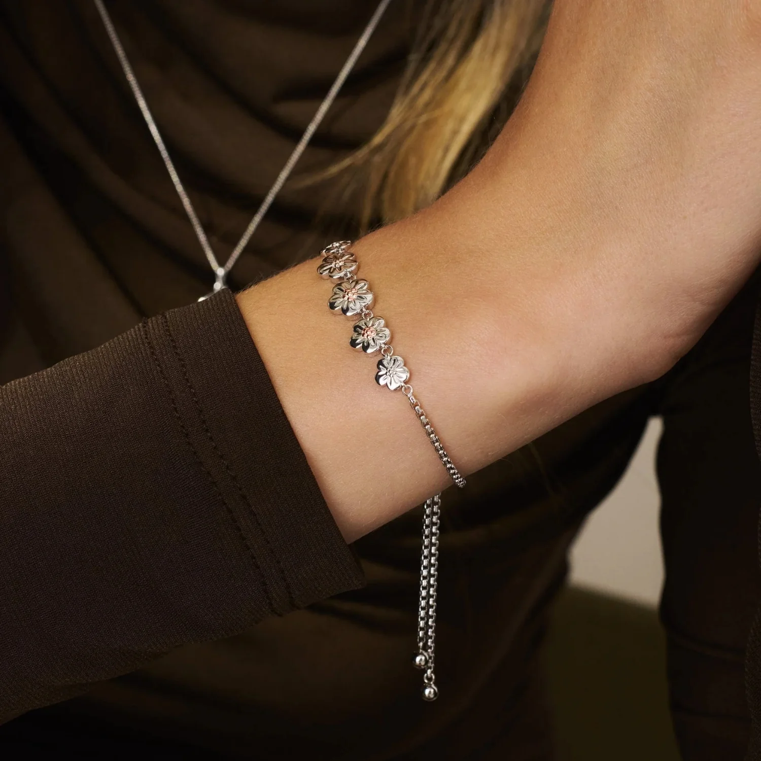Clogau Nature's Wonder Sterling Silver Forget-Me-Not Adjustable Bracelet 3SFMN904 - Image 2