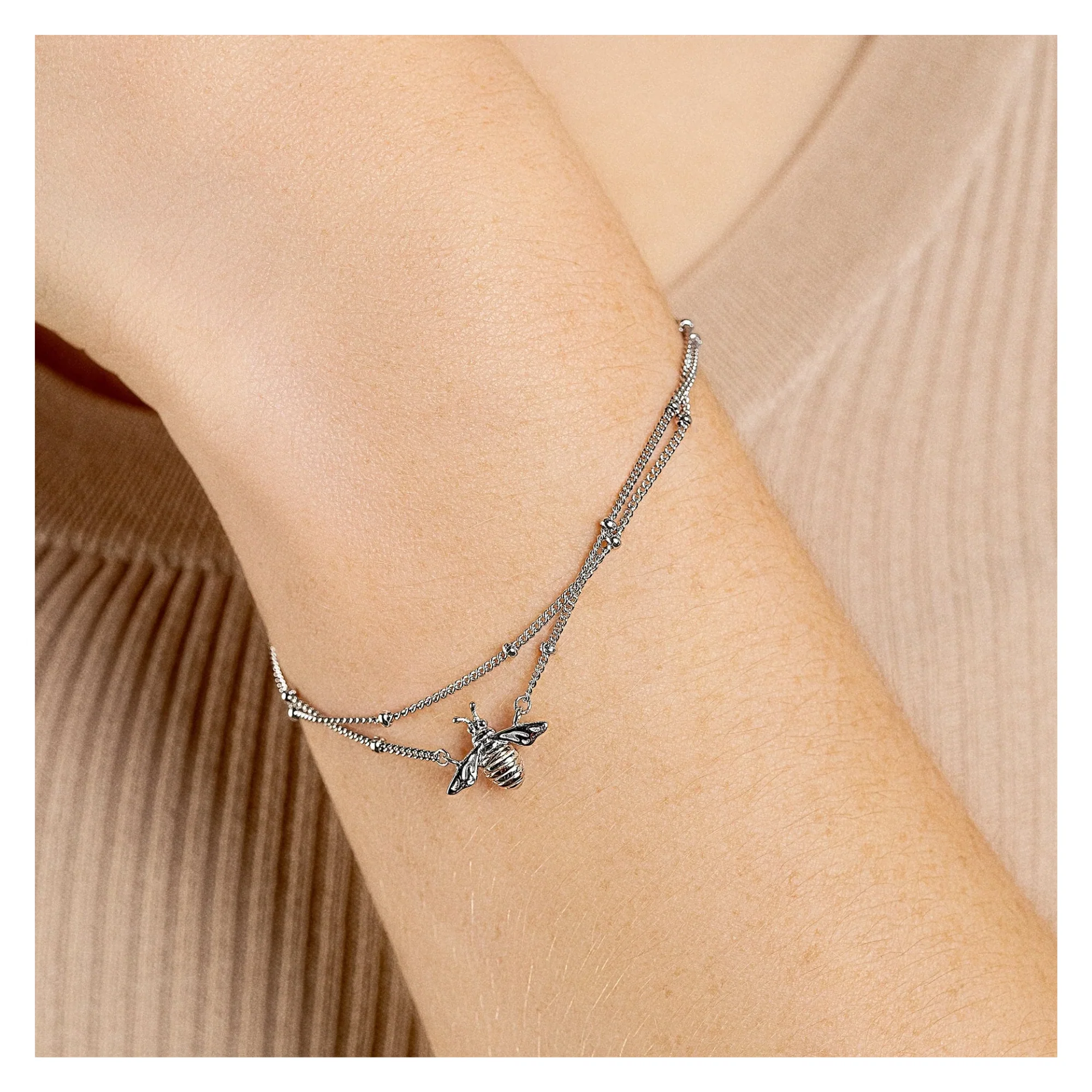 Clogau Nature's Wonder Sterling Silver Honey Bee Double-Chain Bracelet 3SHNB0134 - Image 2