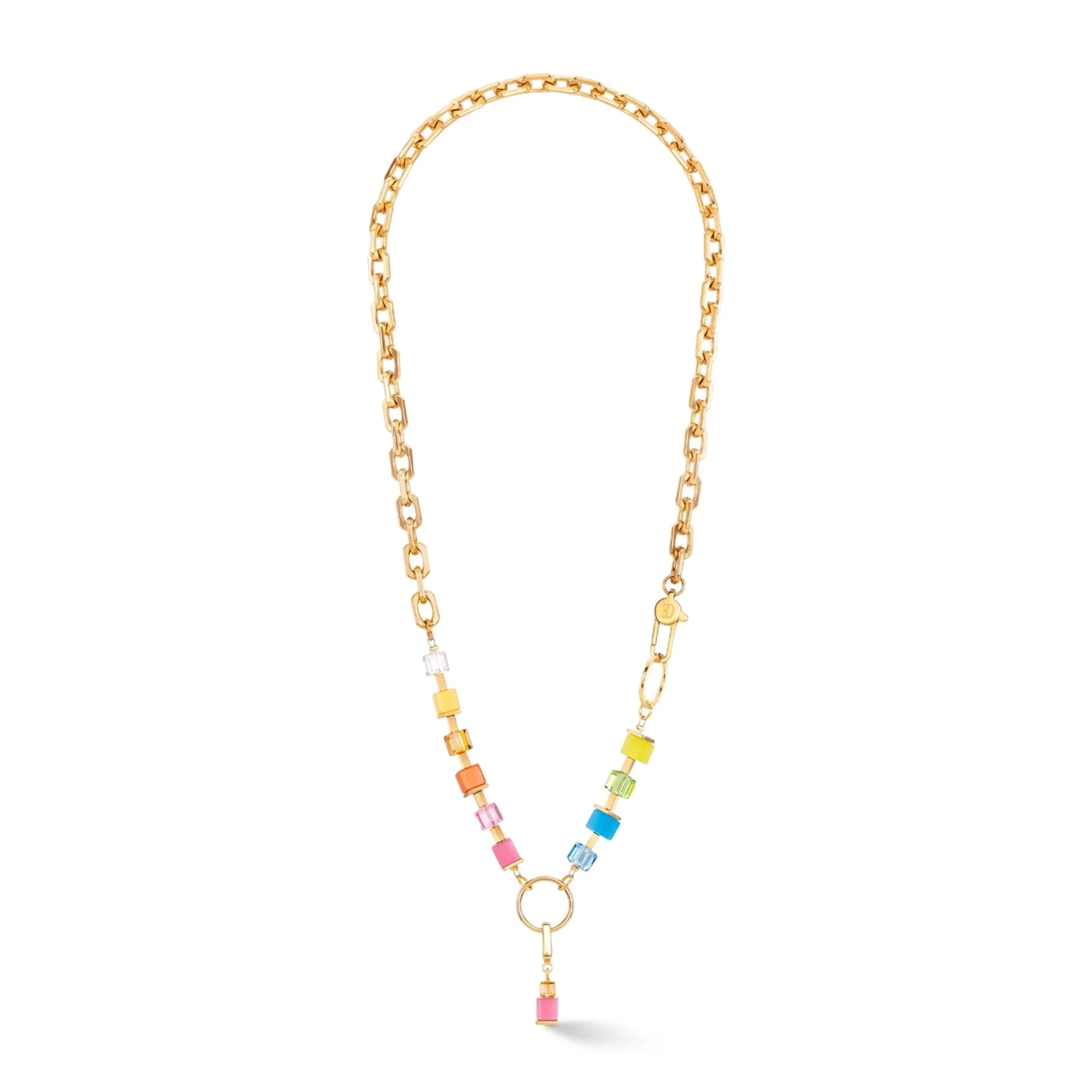 Coeur de Lion Fusion Charm Cube Necklace Gold-Rainbow