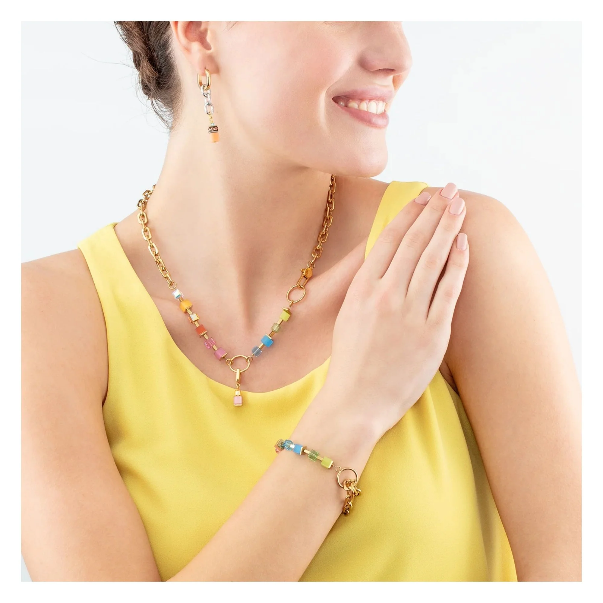 Coeur de Lion Fusion Charm Cube Necklace Gold-Rainbow - Image 2