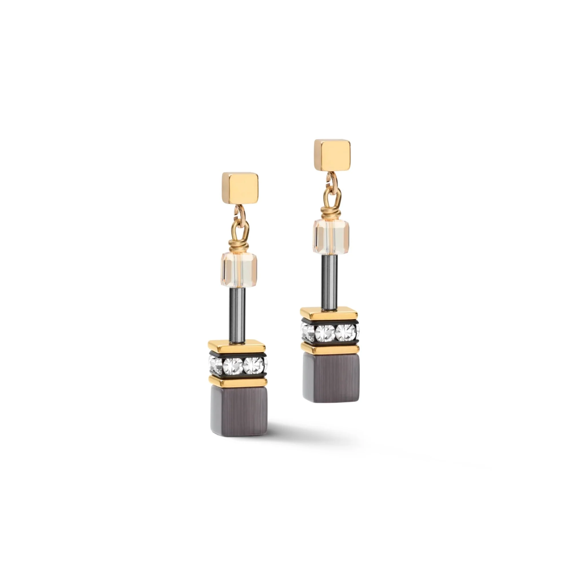 Coeur de Lion GEOCUBE® Drop Earrings Grey-Gold