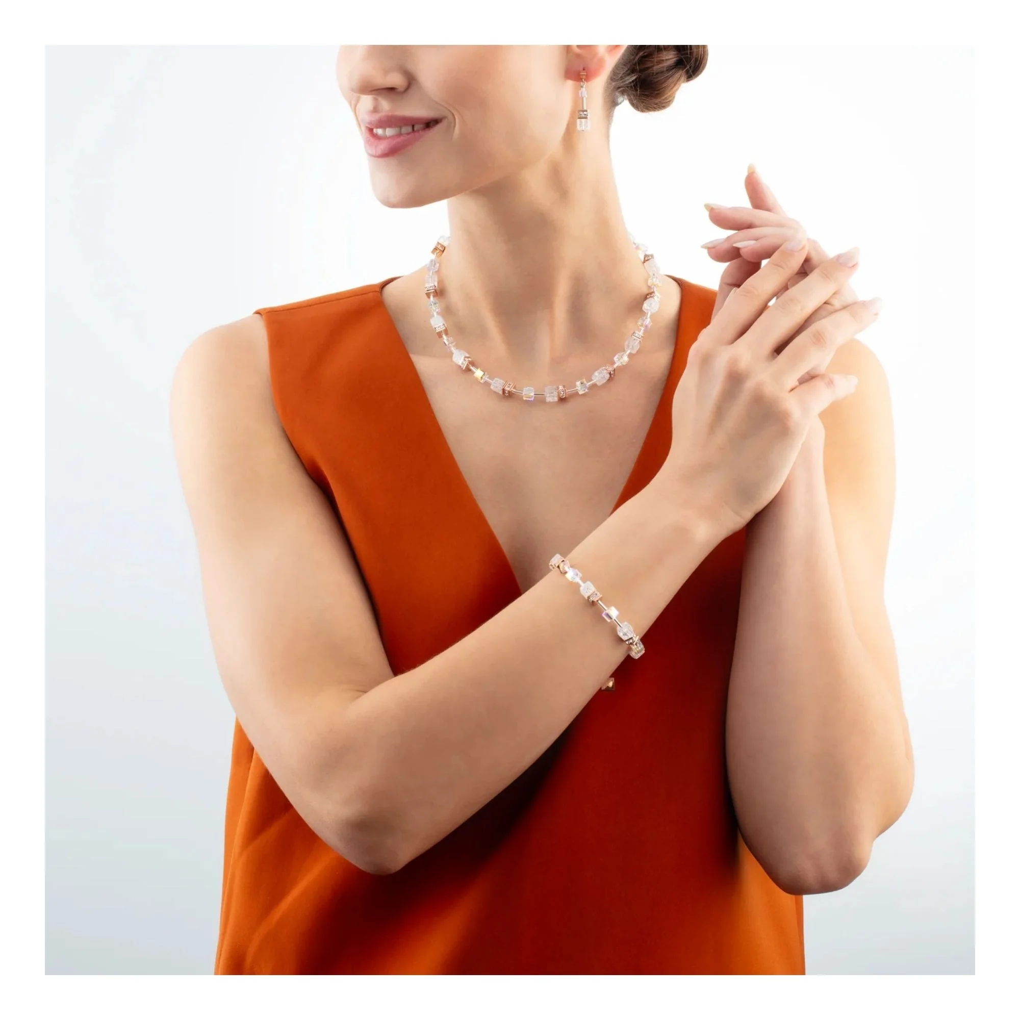 Coeur de Lion GeoCUBE®  Iconic Nature Necklace Rose Gold-White - Image 2