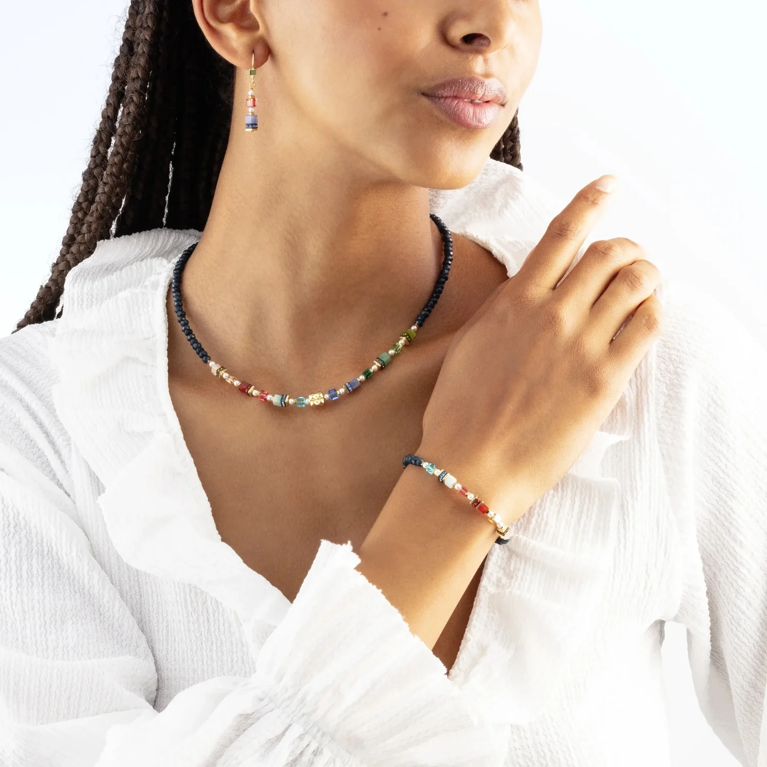 Coeur de Lion Sparkling Princess Spikes Gold-Multicolour Drop Earrings - Image 2