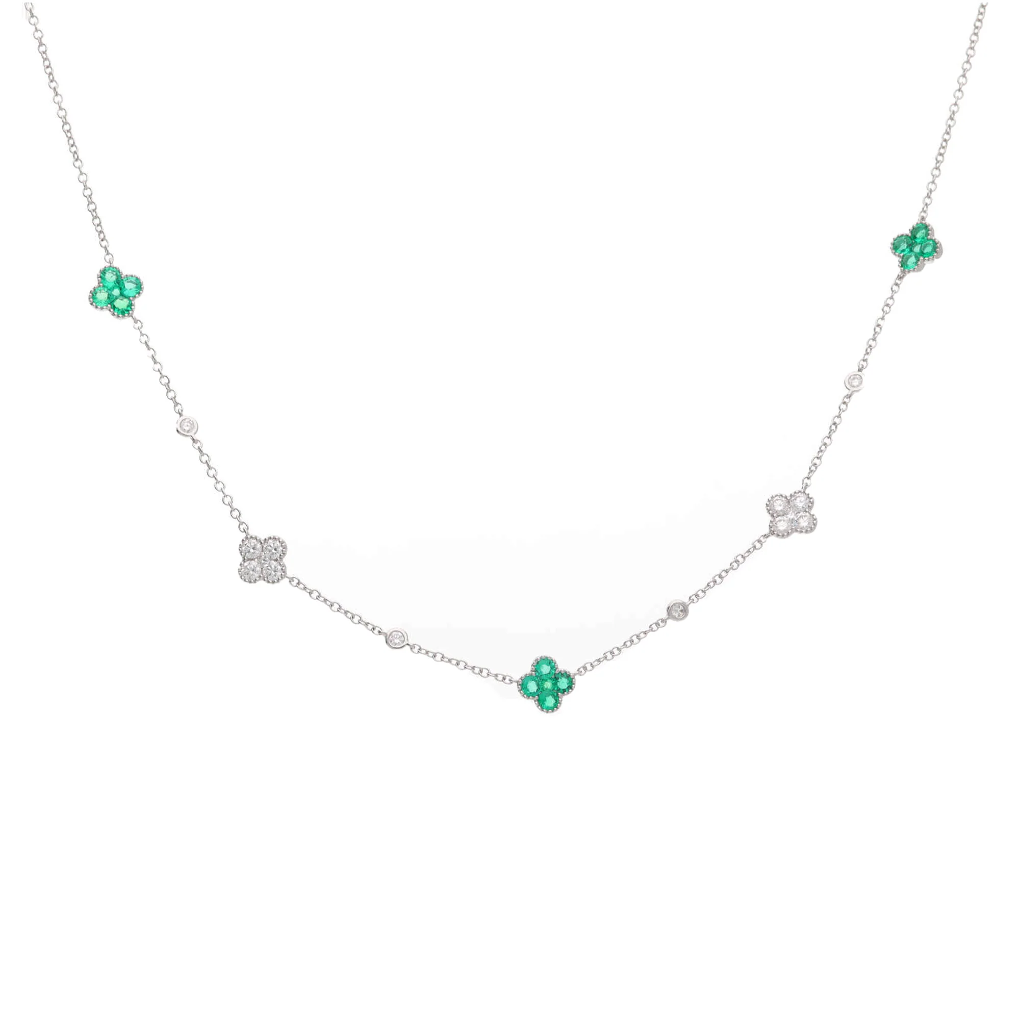 Colombian Emerald and Diamond 18ct White Gold Clover Necklet - Image 2