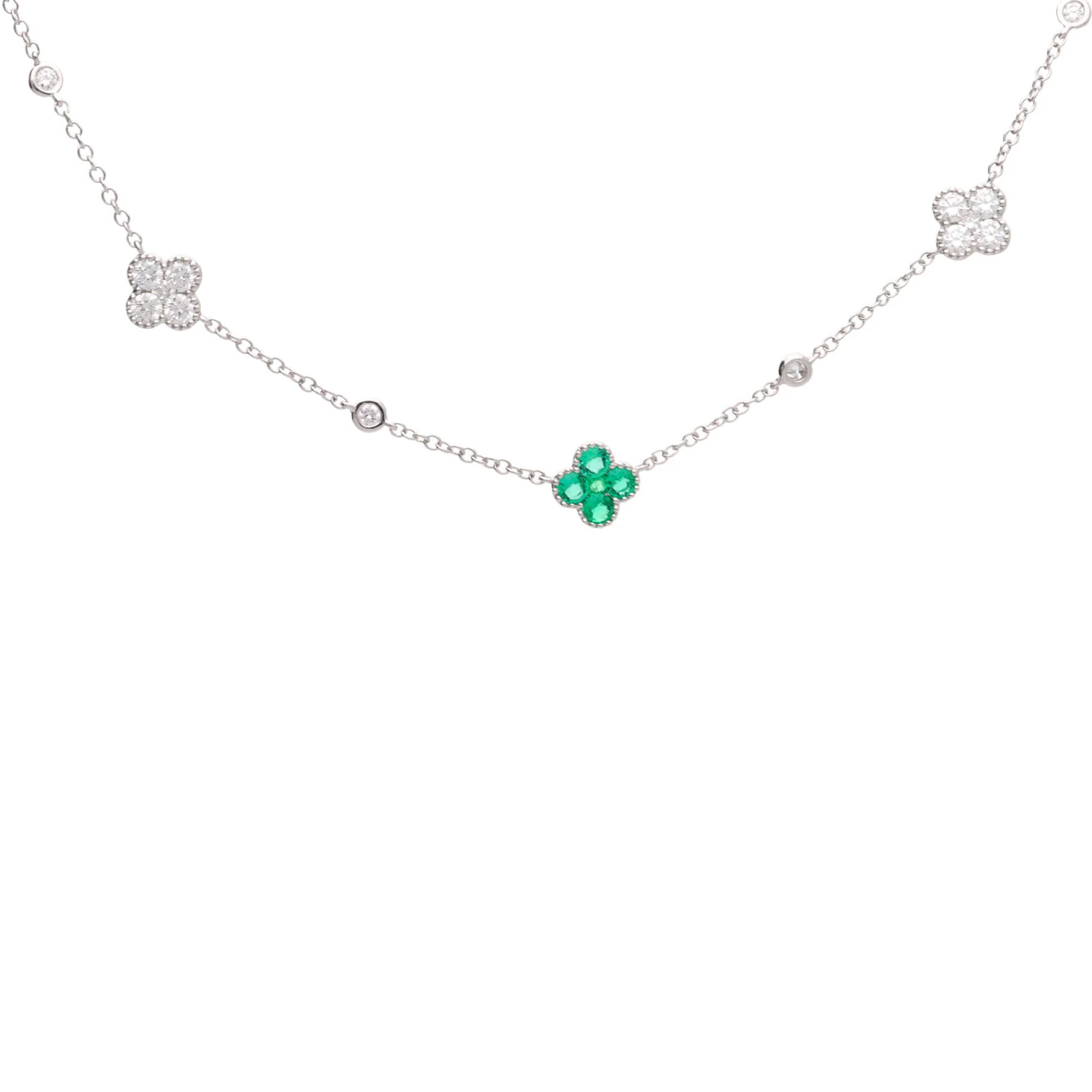 Colombian Emerald and Diamond 18ct White Gold Clover Necklet - Image 3