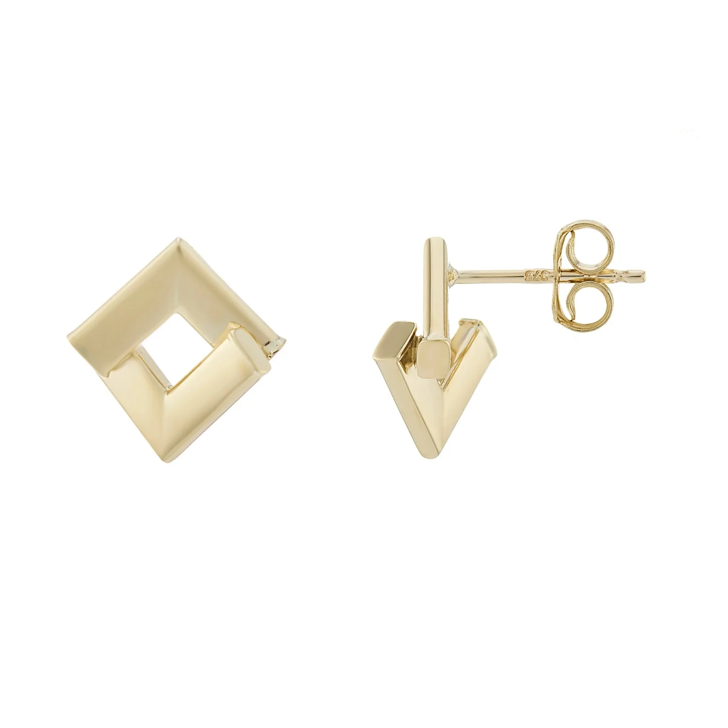 Crossover Square 9ct Yelow Gold Stud Earrings - Image 2