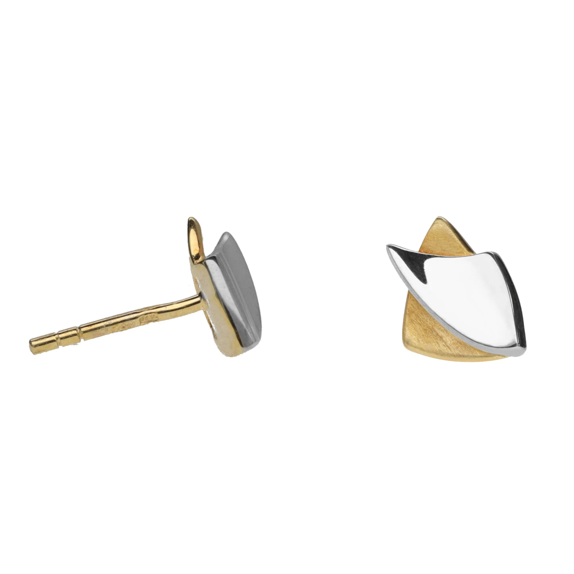 Crossover Triangular 9ct Yellow and White Gold Stud Earrings - Image 2