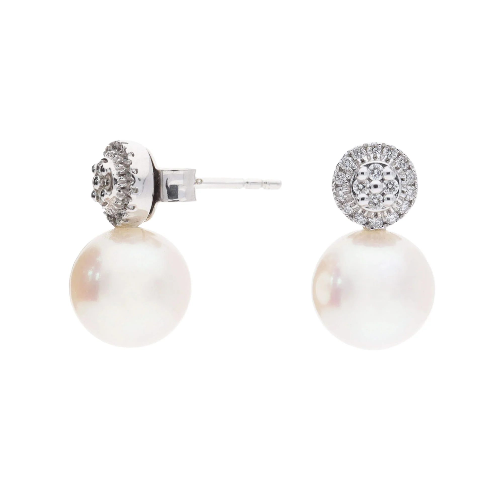 Cultured Pearl and Diamond 18ct White Gold Stud Earrings - Image 2