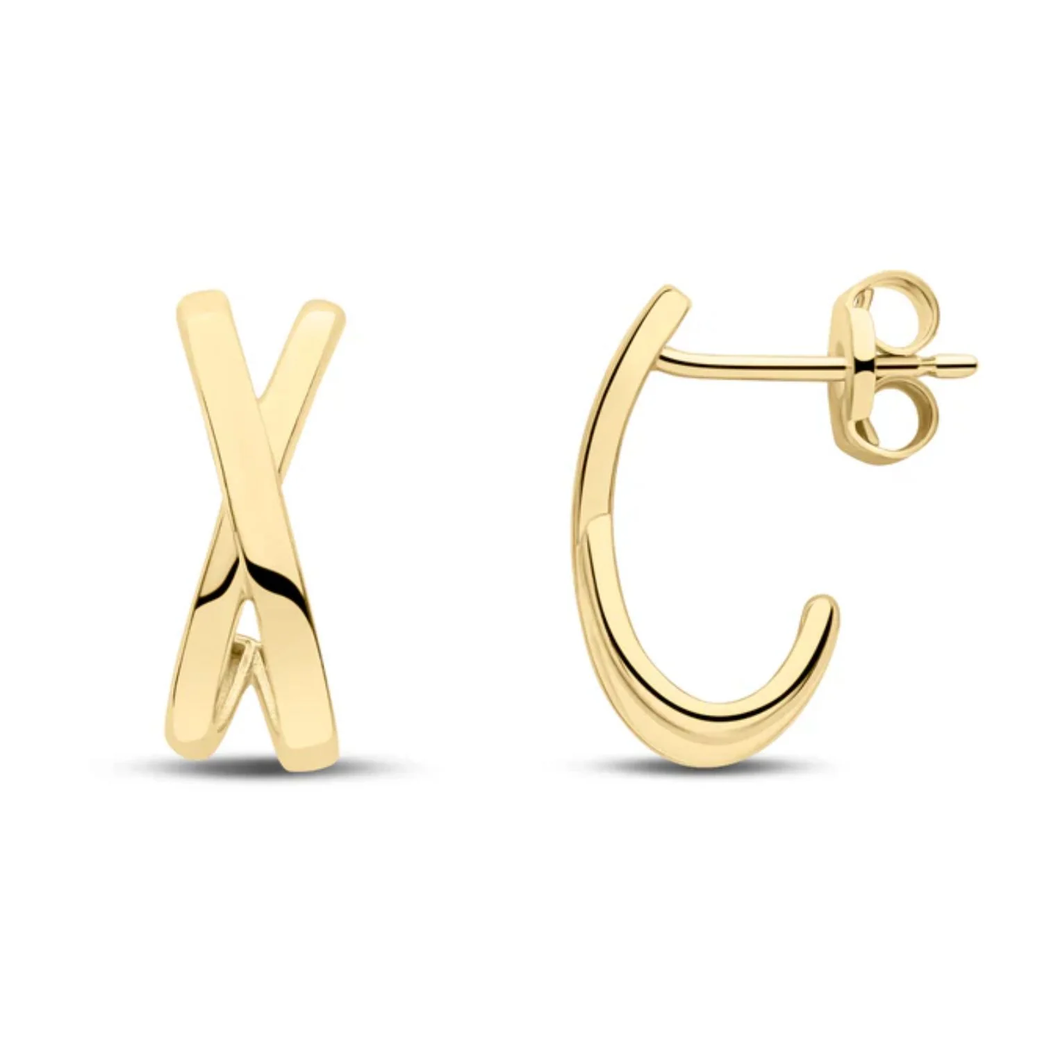 Curved X 9ct Yellow Gold Half Hoop Earrings - Image 2