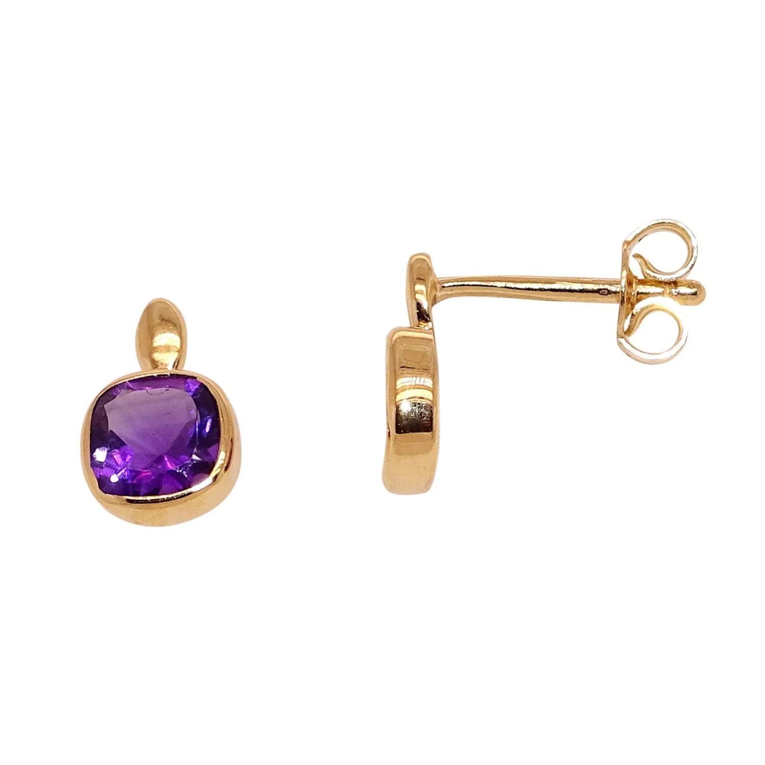 Cushion Shape Amethyst 9ct Yellow Gold Stud Earrings - Image 2