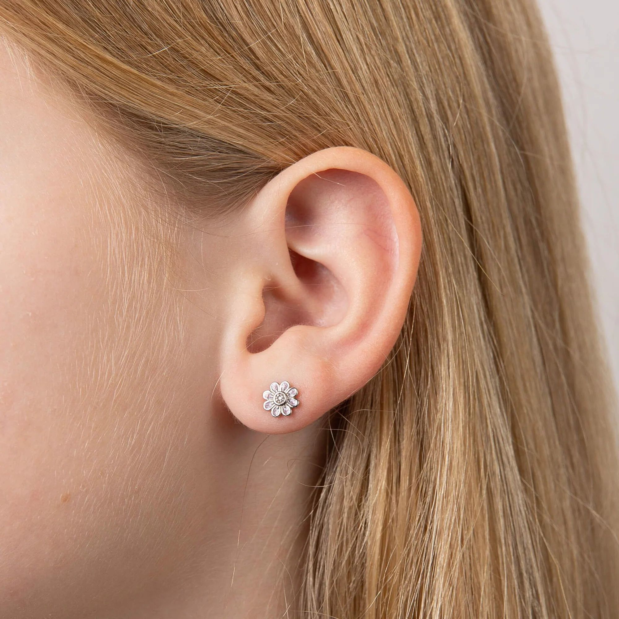 D for Diamond Child's Pink Flower Stud Earrings - Image 2