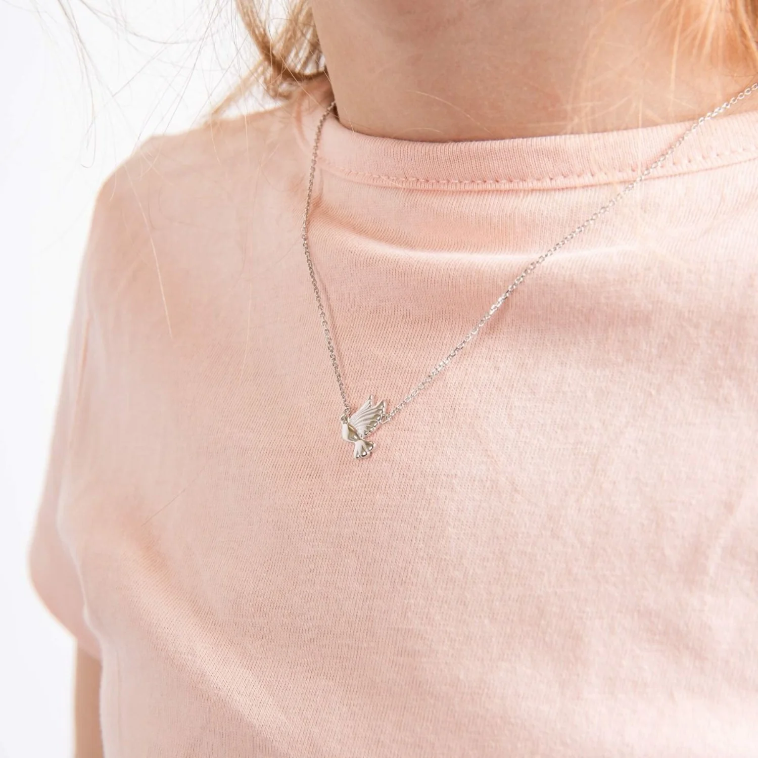 D for Diamond Flying Dove Silver Pendant - Image 2