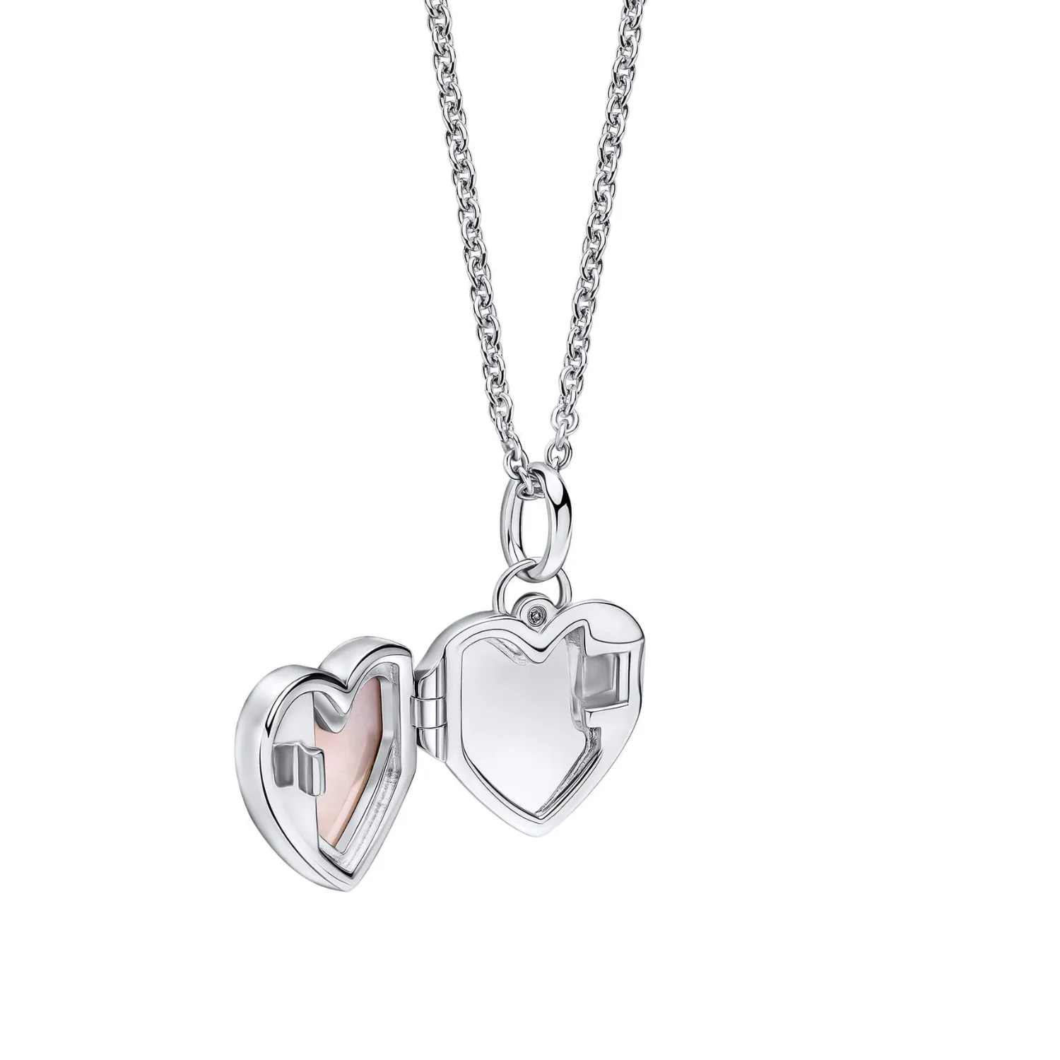 D for Diamond Mother of Pearl Heart Silver Locket - Image 2