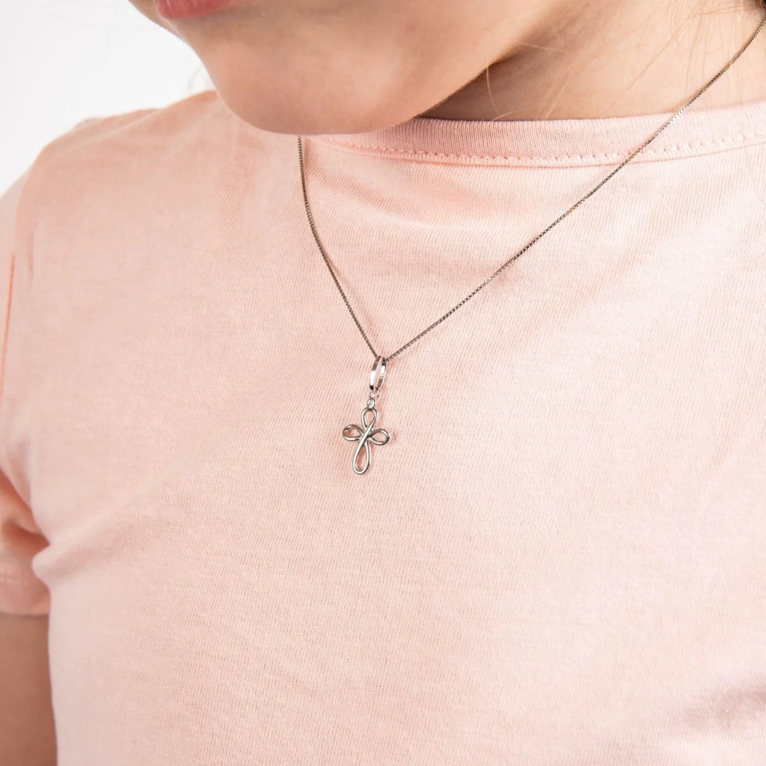 D for Diamond Organic Swirl Cross Silver Pendant - Image 2
