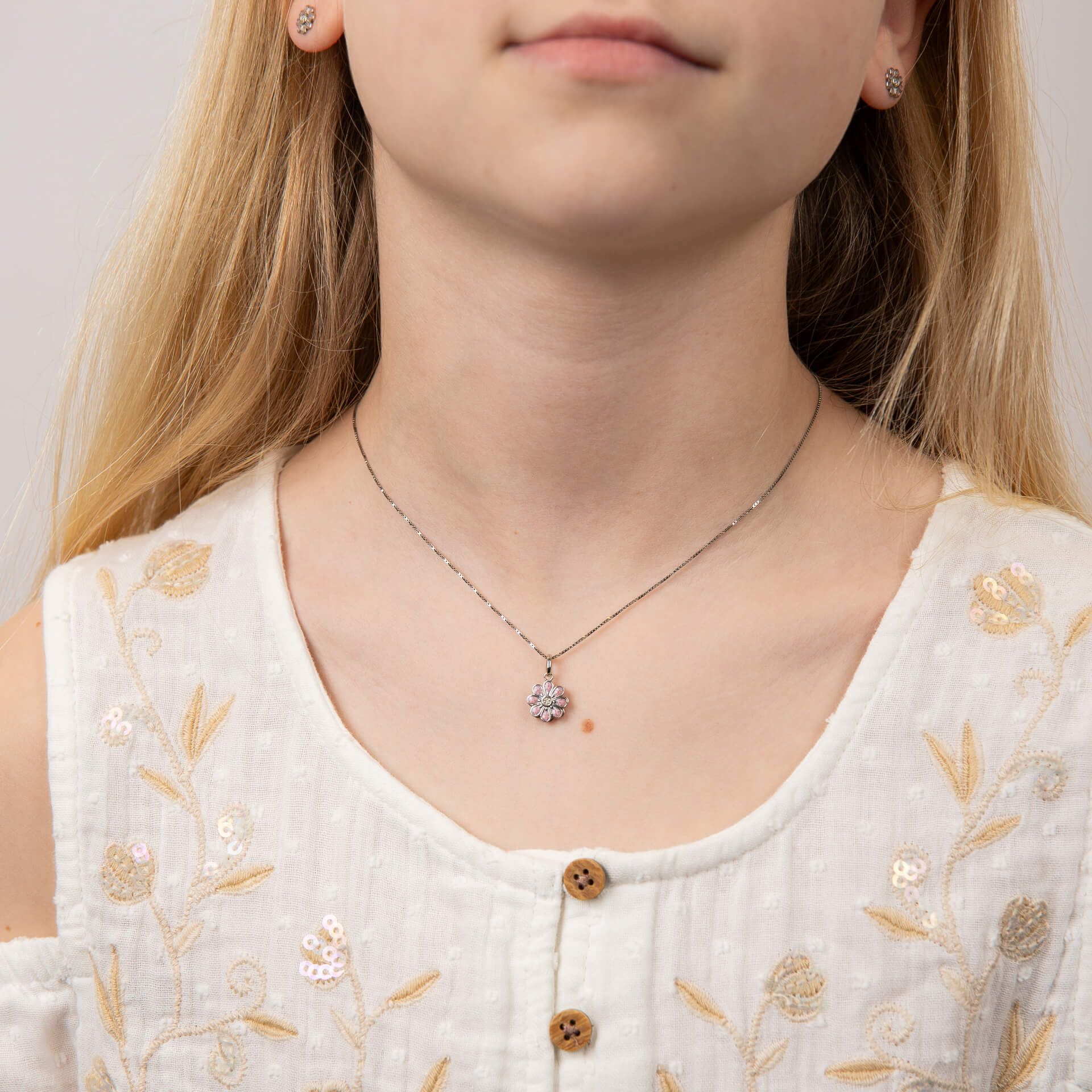 D for Diamond Pink Spinning Flower Diamond Pendant - Image 2