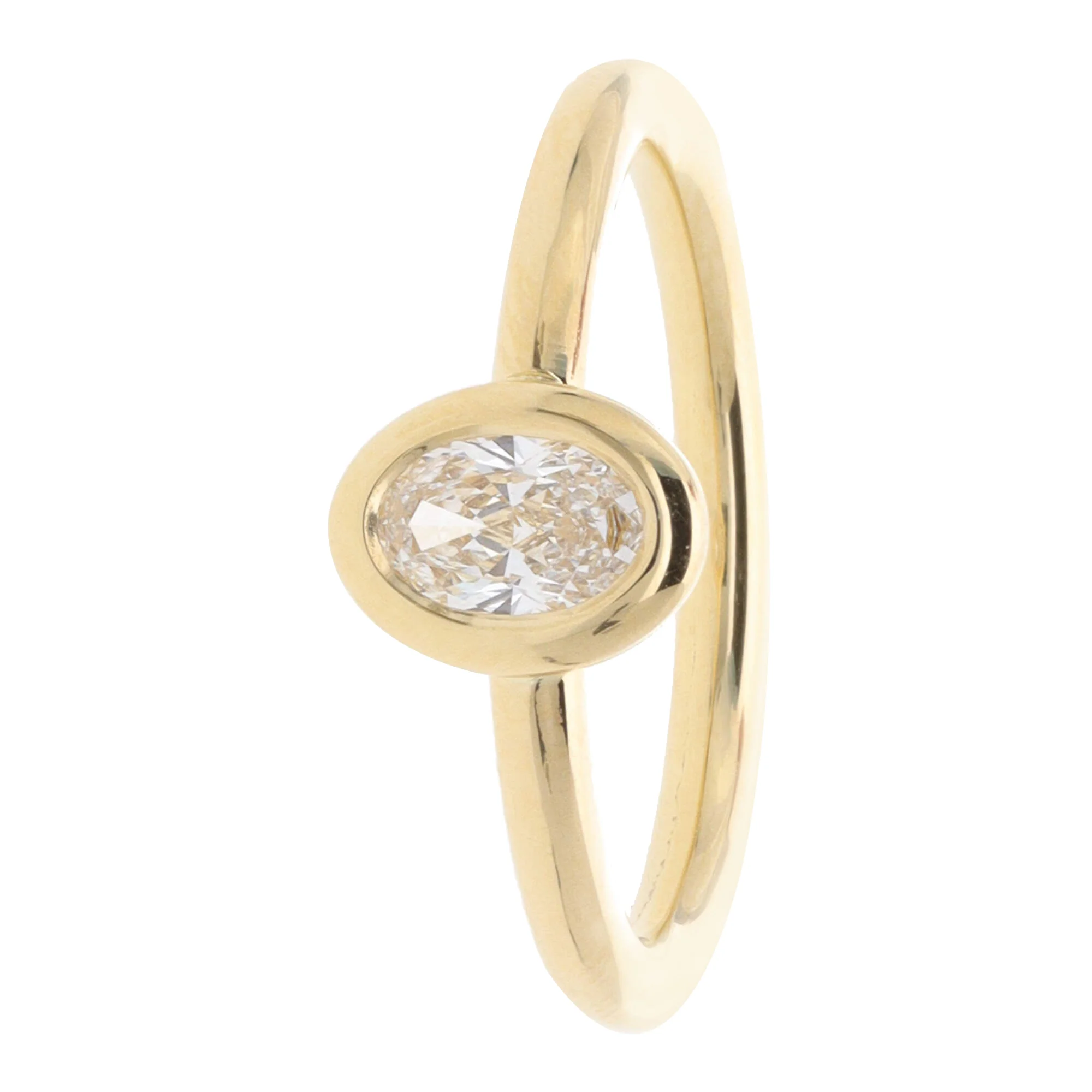 Diamond 0.37ct Oval Cut 18ct Yellow Gold Collar Set Ring