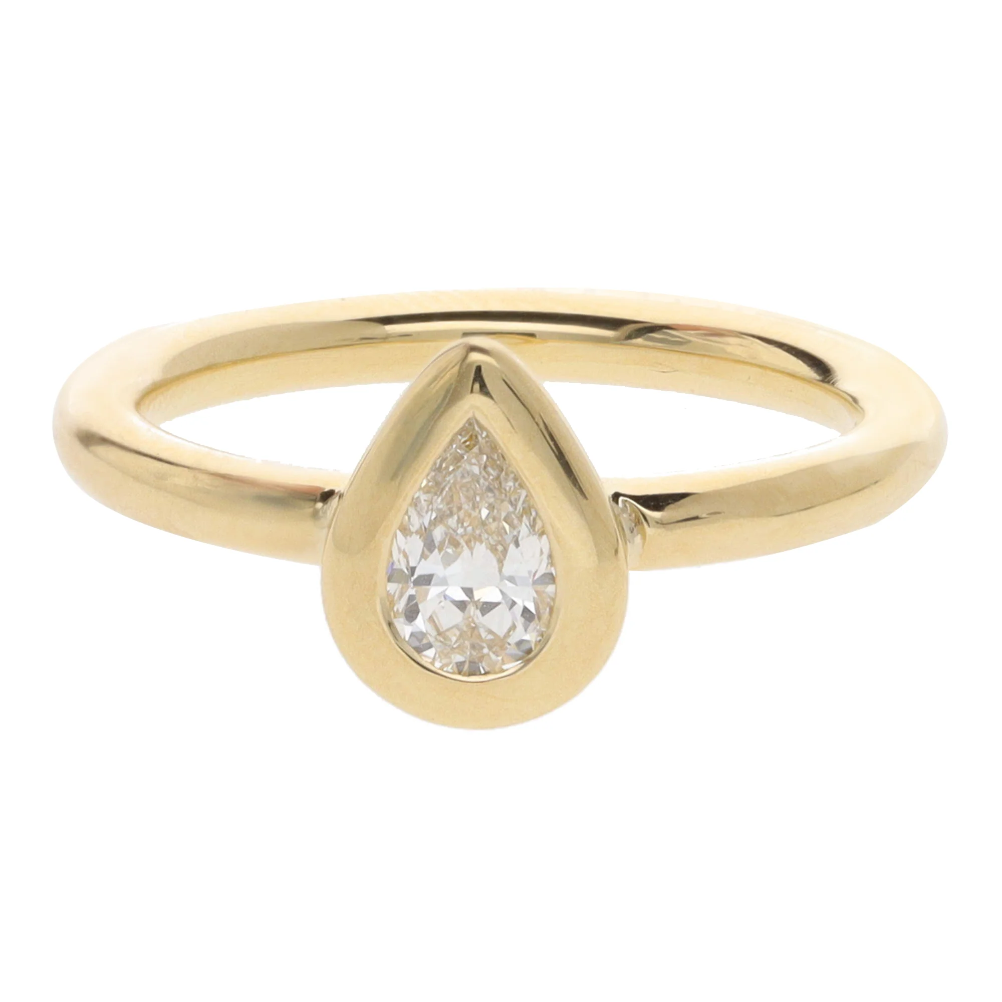 Diamond 0.37ct Pear Cut 18ct Yellow Gold Collar Set Ring - Image 2