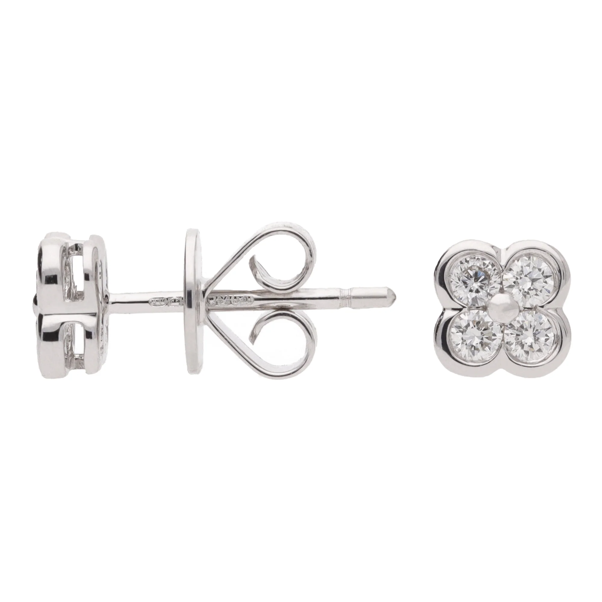 Diamond 18ct White Gold Clover Stud Earrings - Image 2