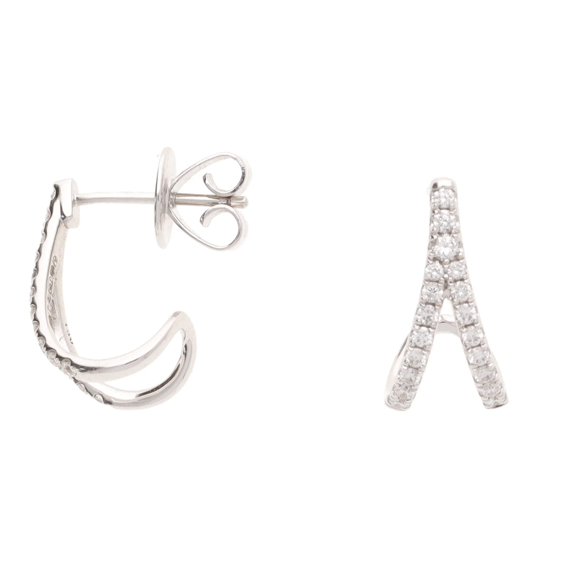 Diamond 18ct White Gold Split Strand Half Hoop Earrings - Image 2