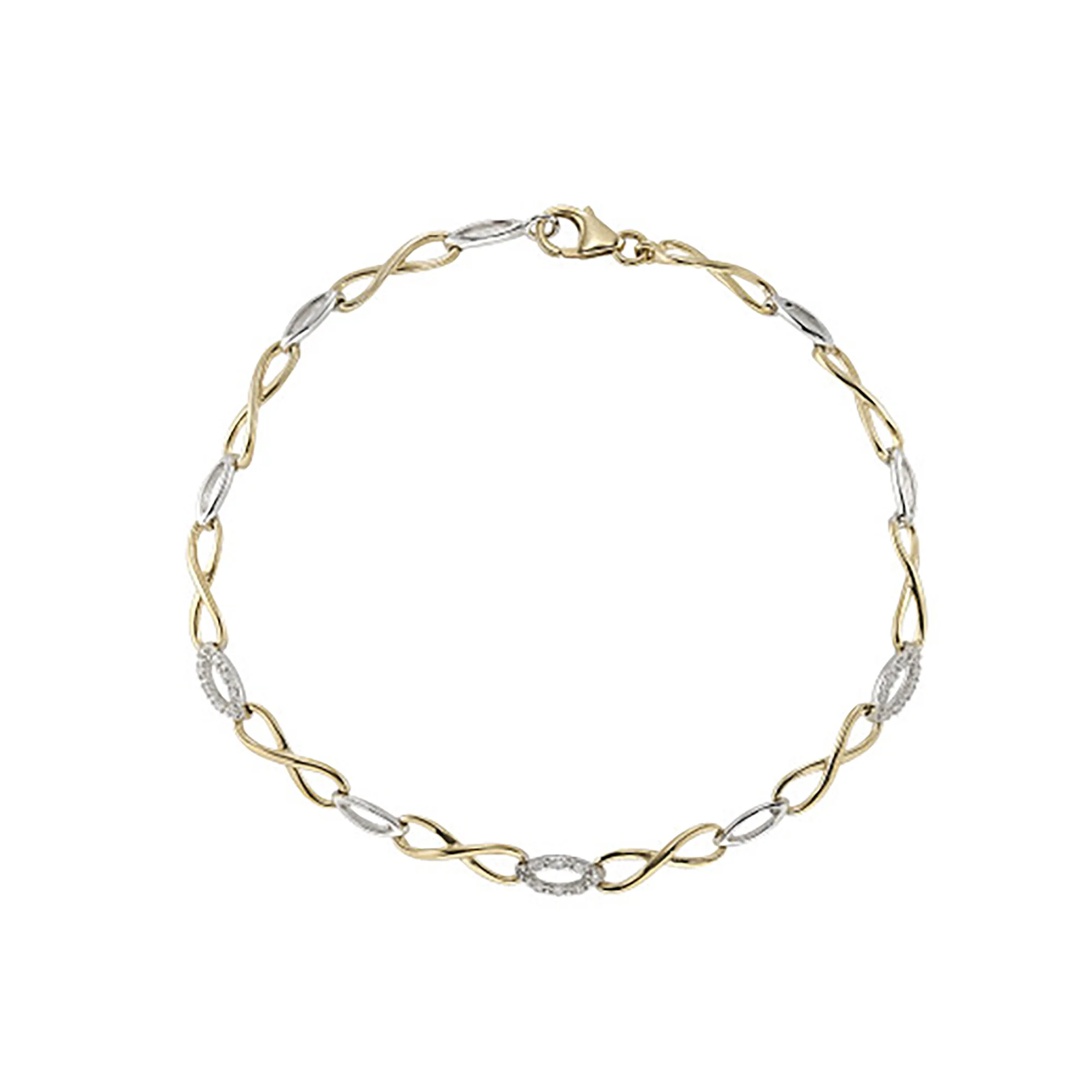 Diamond 9ct Yellow and White Gold Infinity Link Bracelet