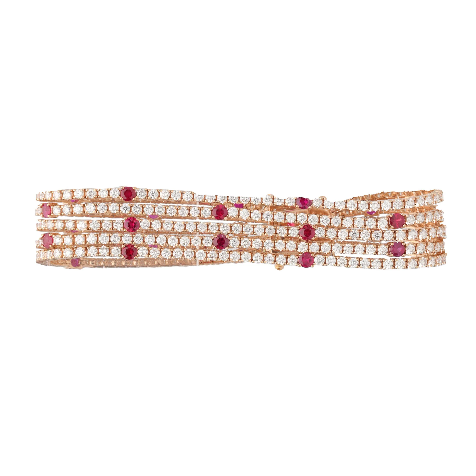 Diamond and Ruby Five Strand 18ct Rose Gold Bracelet