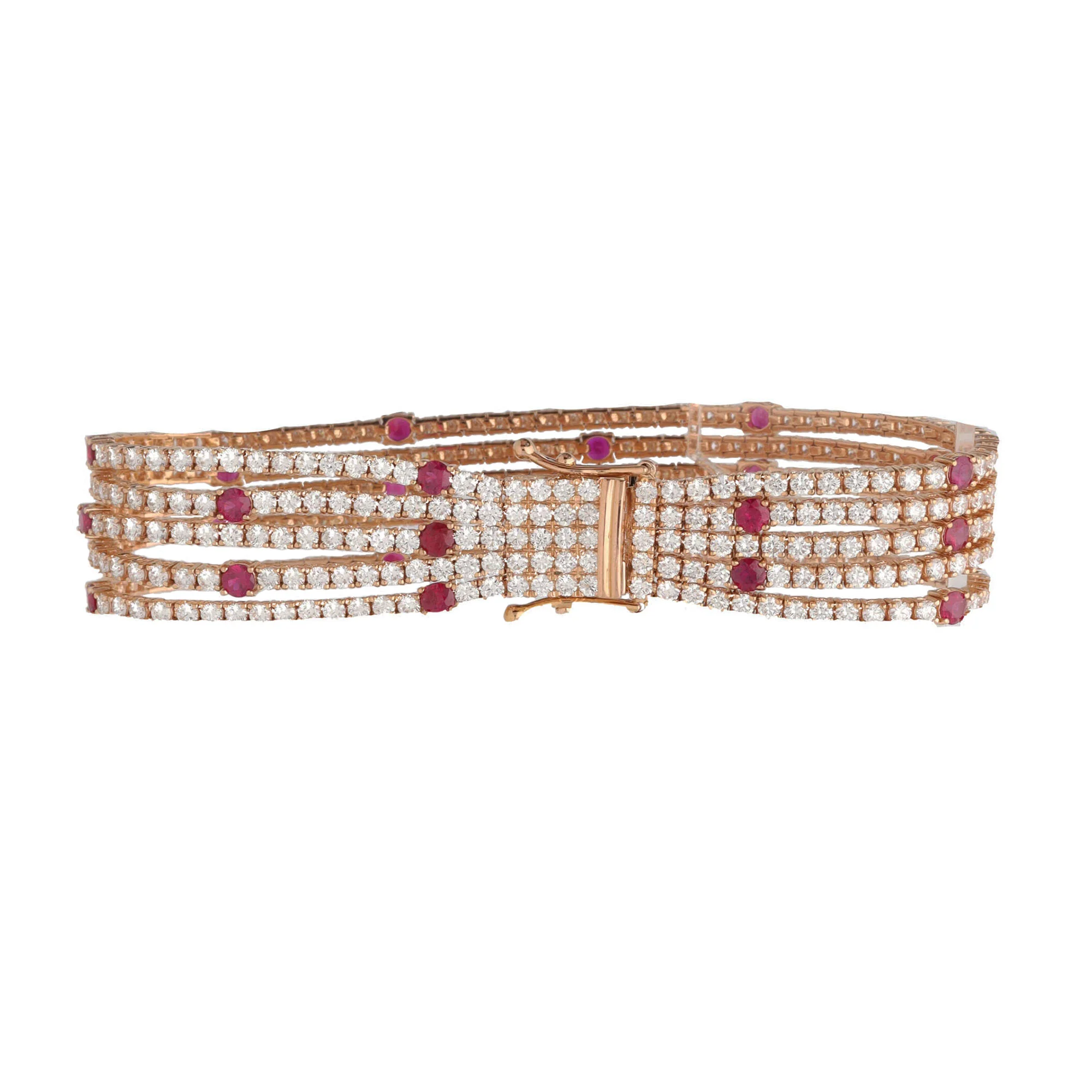 Diamond and Ruby Five Strand 18ct Rose Gold Bracelet - Image 2