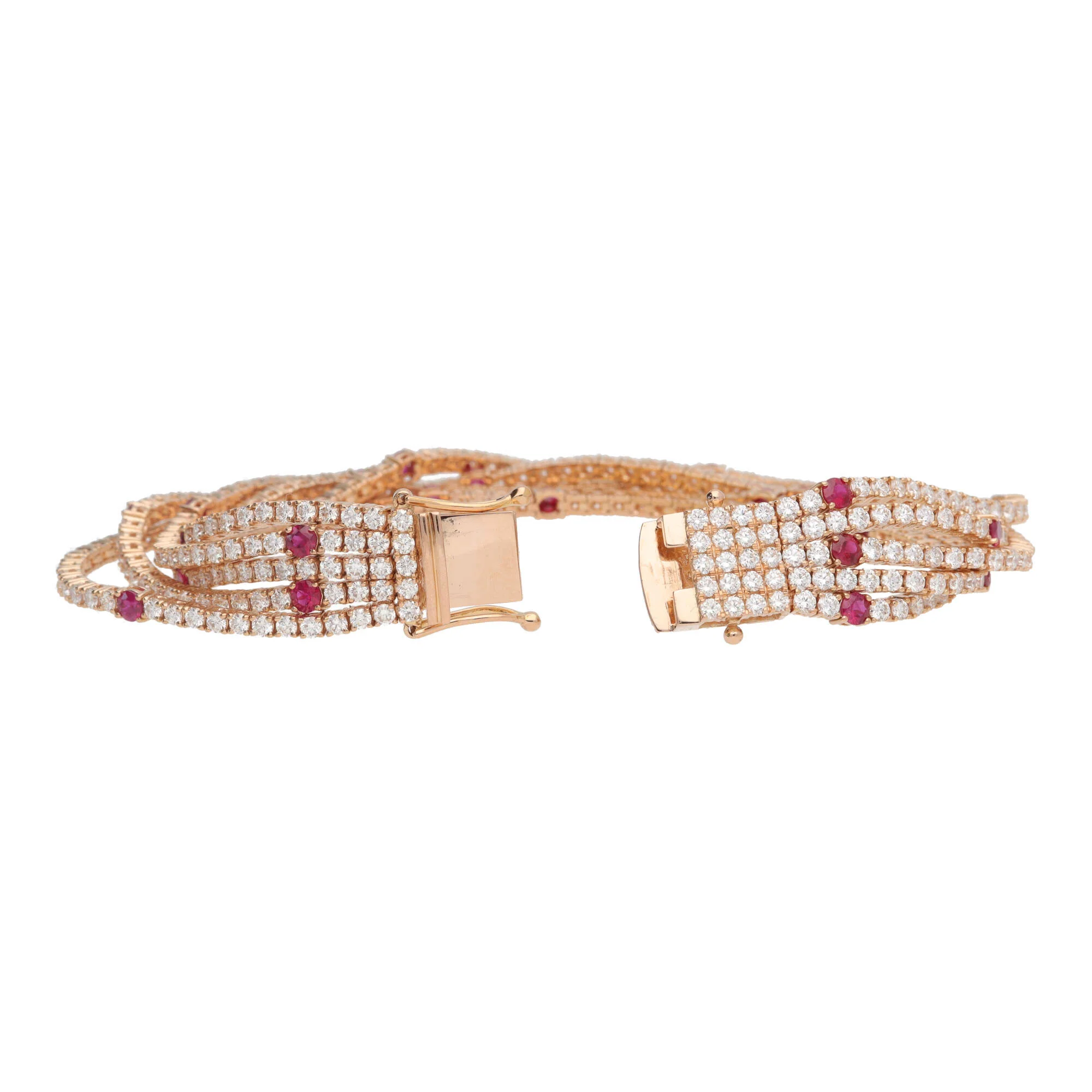 Diamond and Ruby Five Strand 18ct Rose Gold Bracelet - Image 3