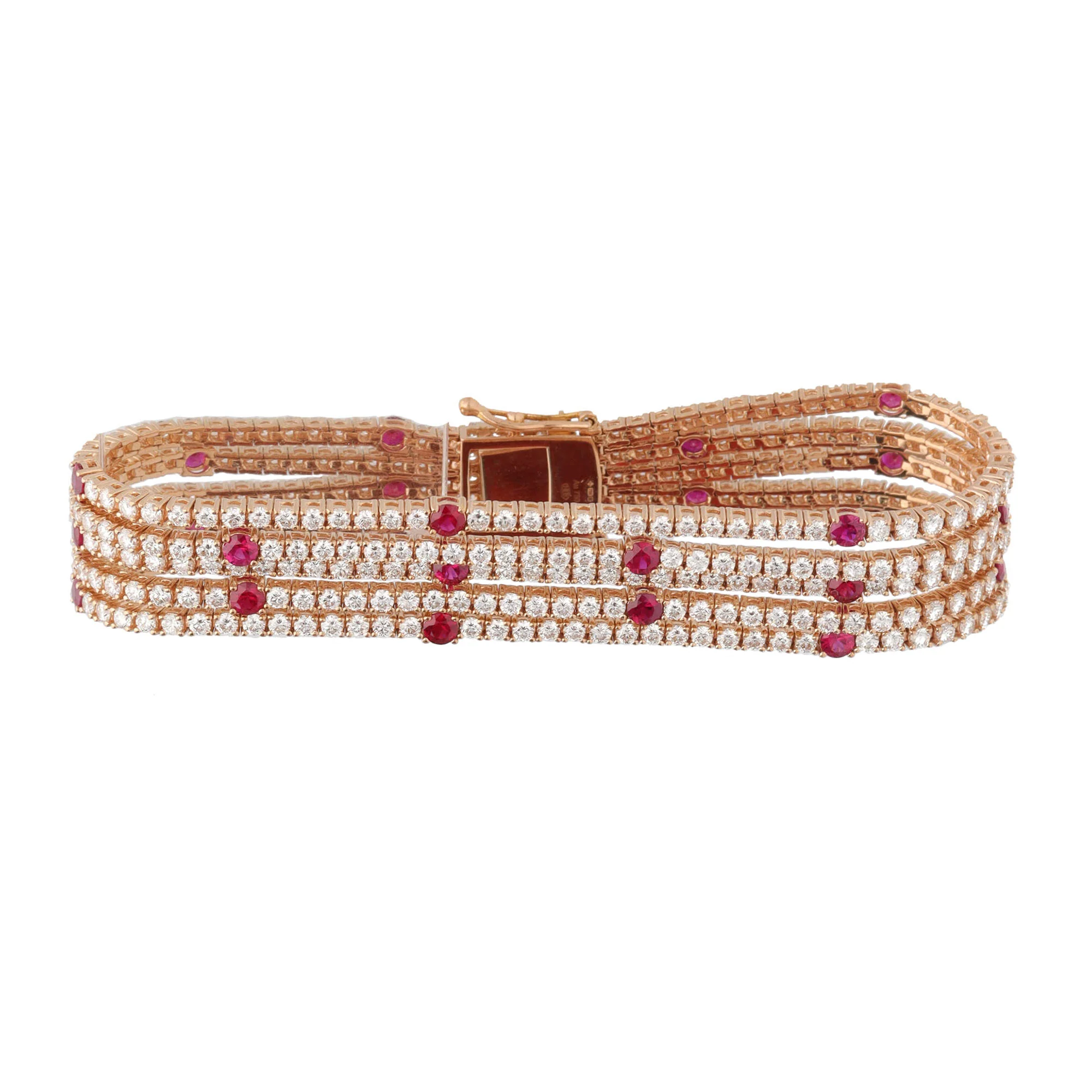 Diamond and Ruby Five Strand 18ct Rose Gold Bracelet - Image 4
