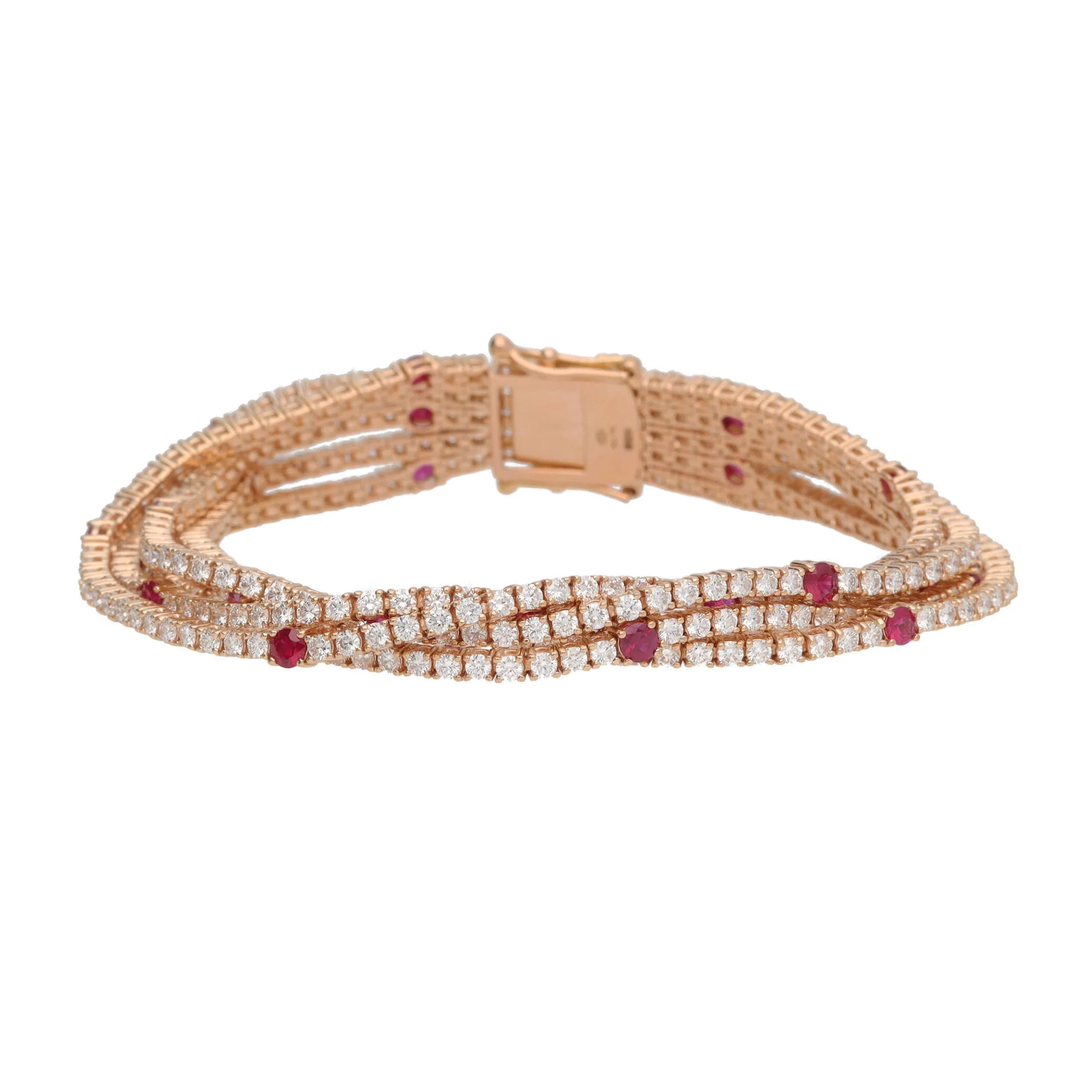 Diamond and Ruby Five Strand 18ct Rose Gold Bracelet - Image 5