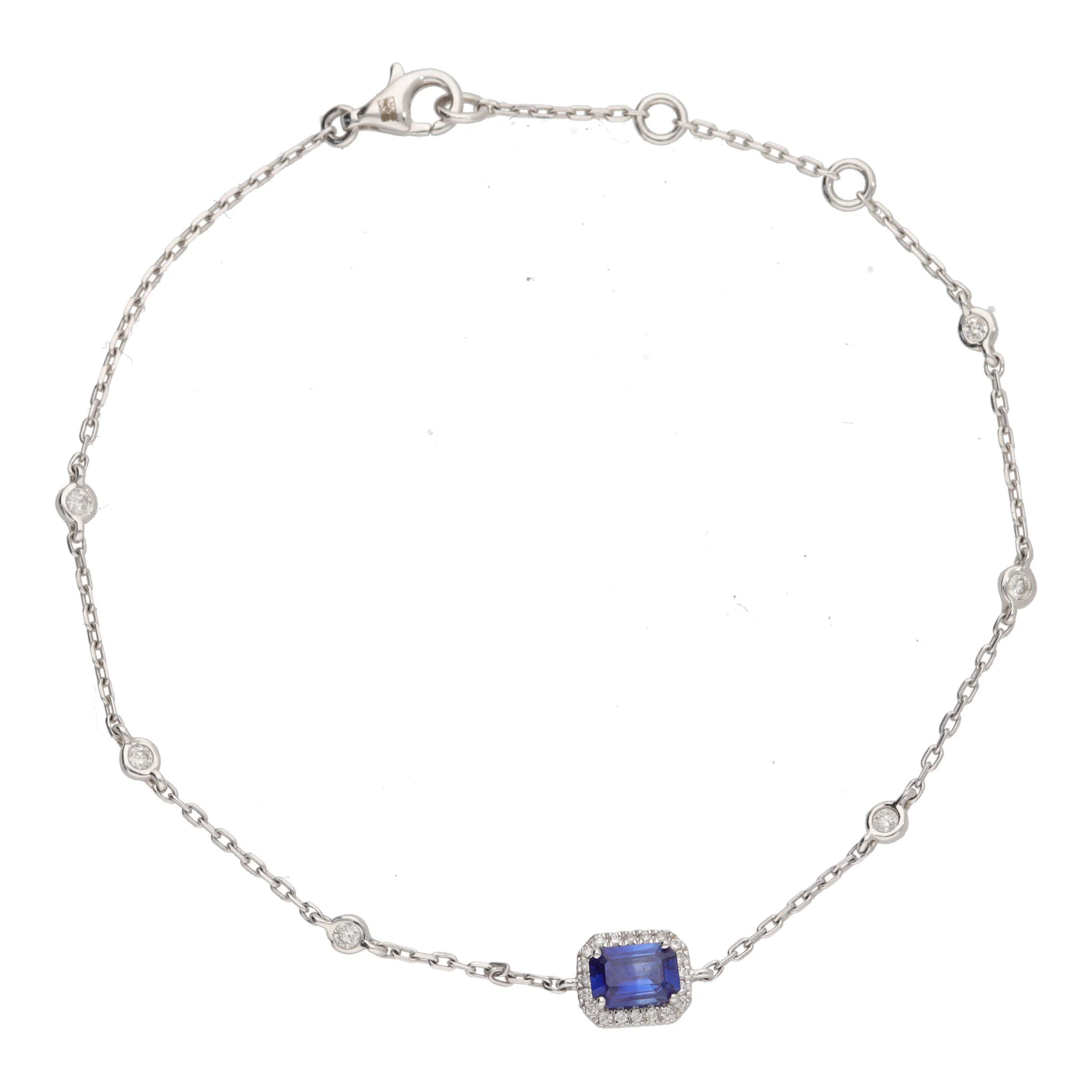 Sapphire and Diamond Cluster 18ct White Gold Station Link Braclet - Image 2