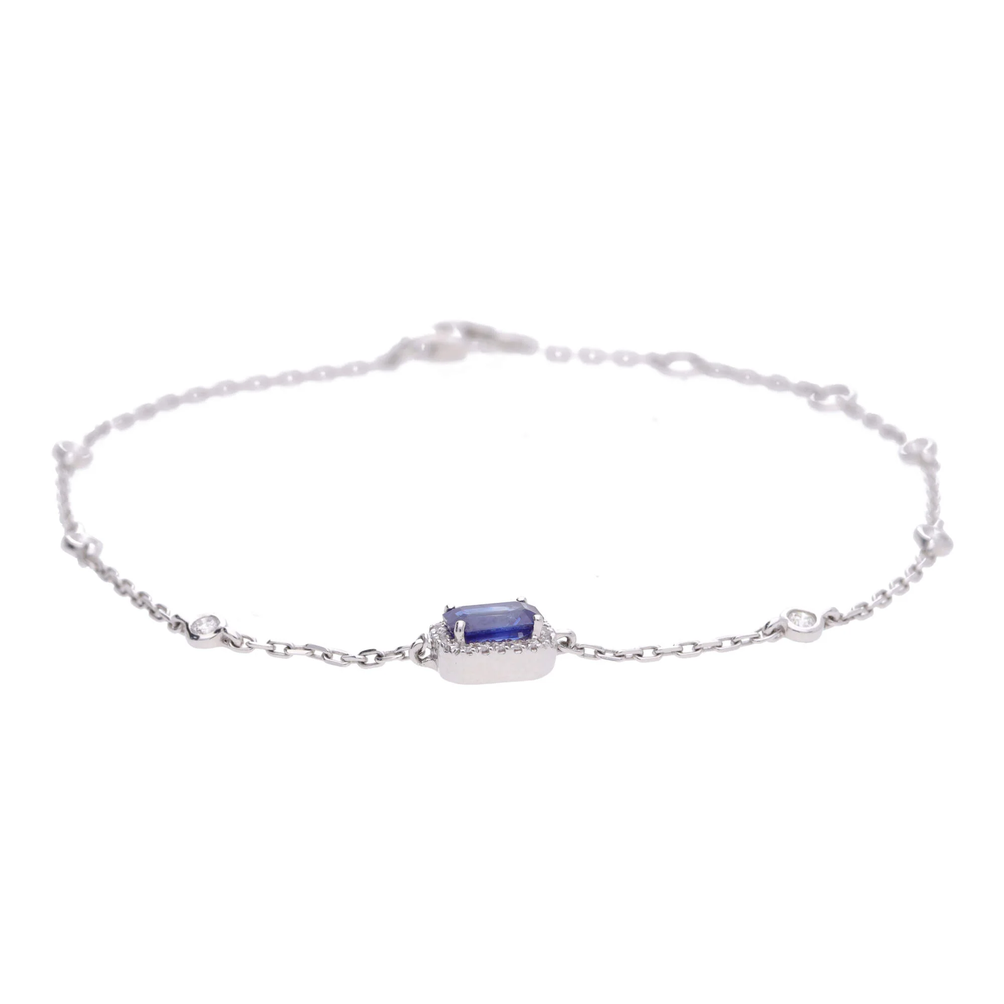 Sapphire and Diamond Cluster 18ct White Gold Station Link Braclet - Image 3