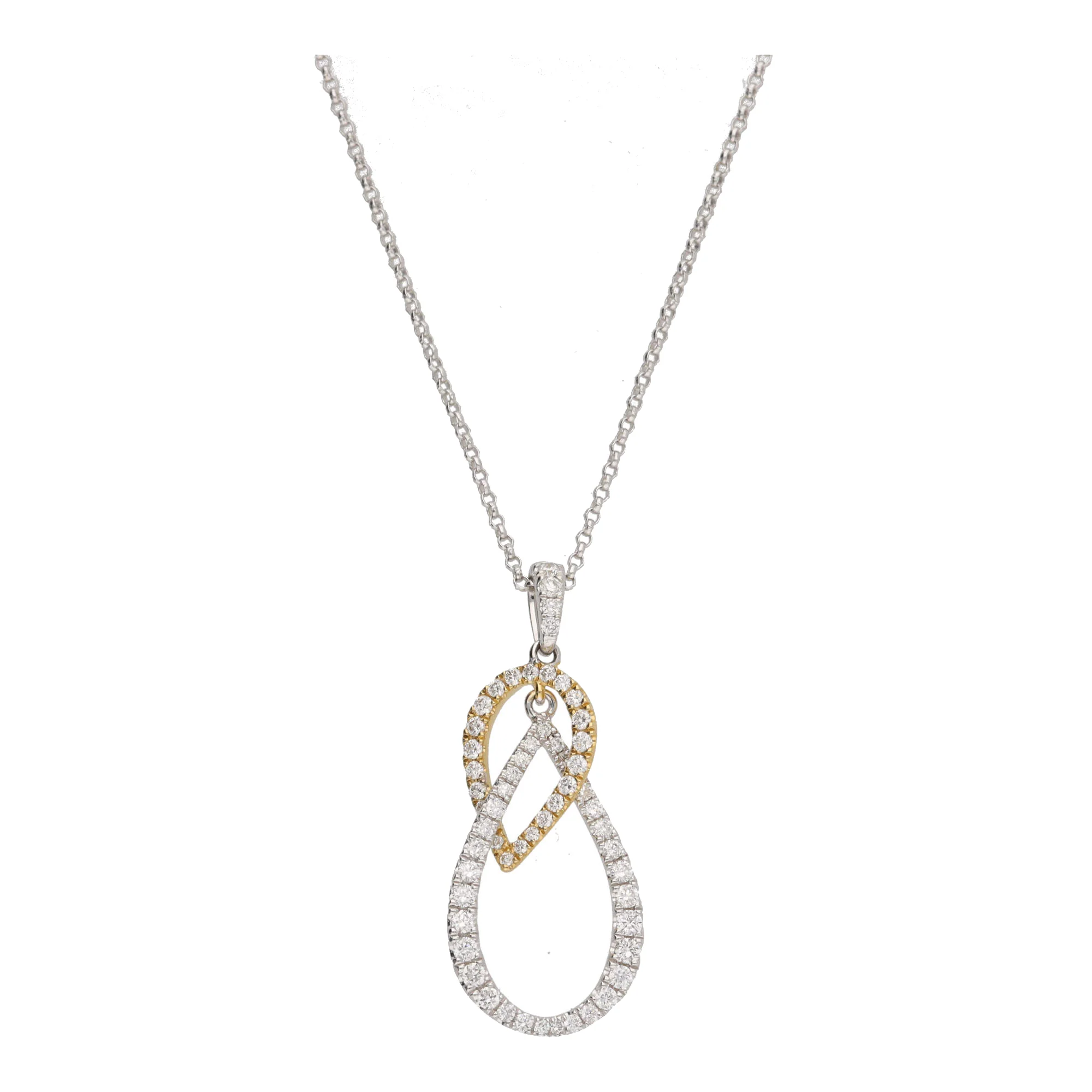 Diamond Entwined Pear Shape 18ct Yellow and White Gold Drop Necklace