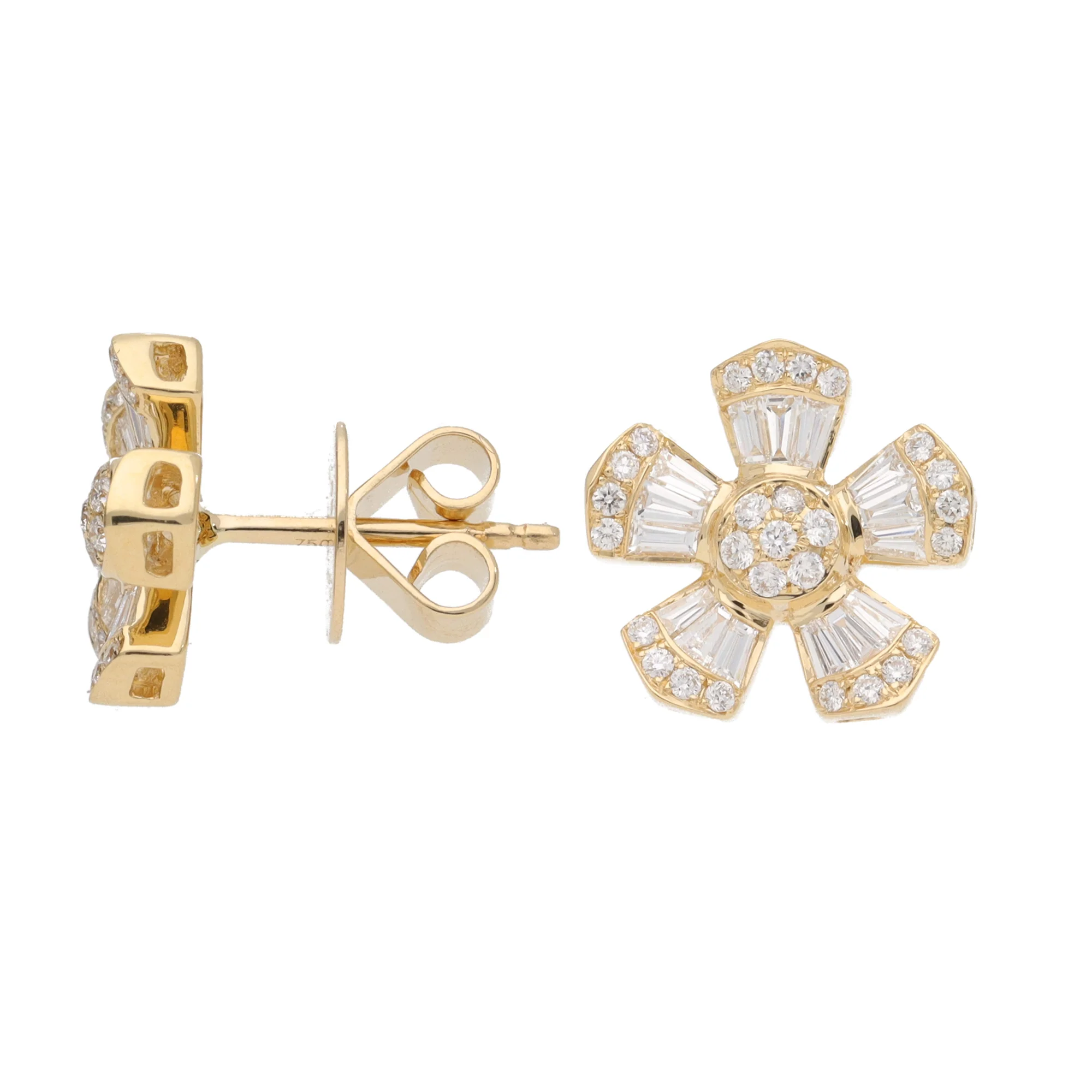 Diamond Flower Motif 18ct Yellow Gold Stud Earrings - Image 2