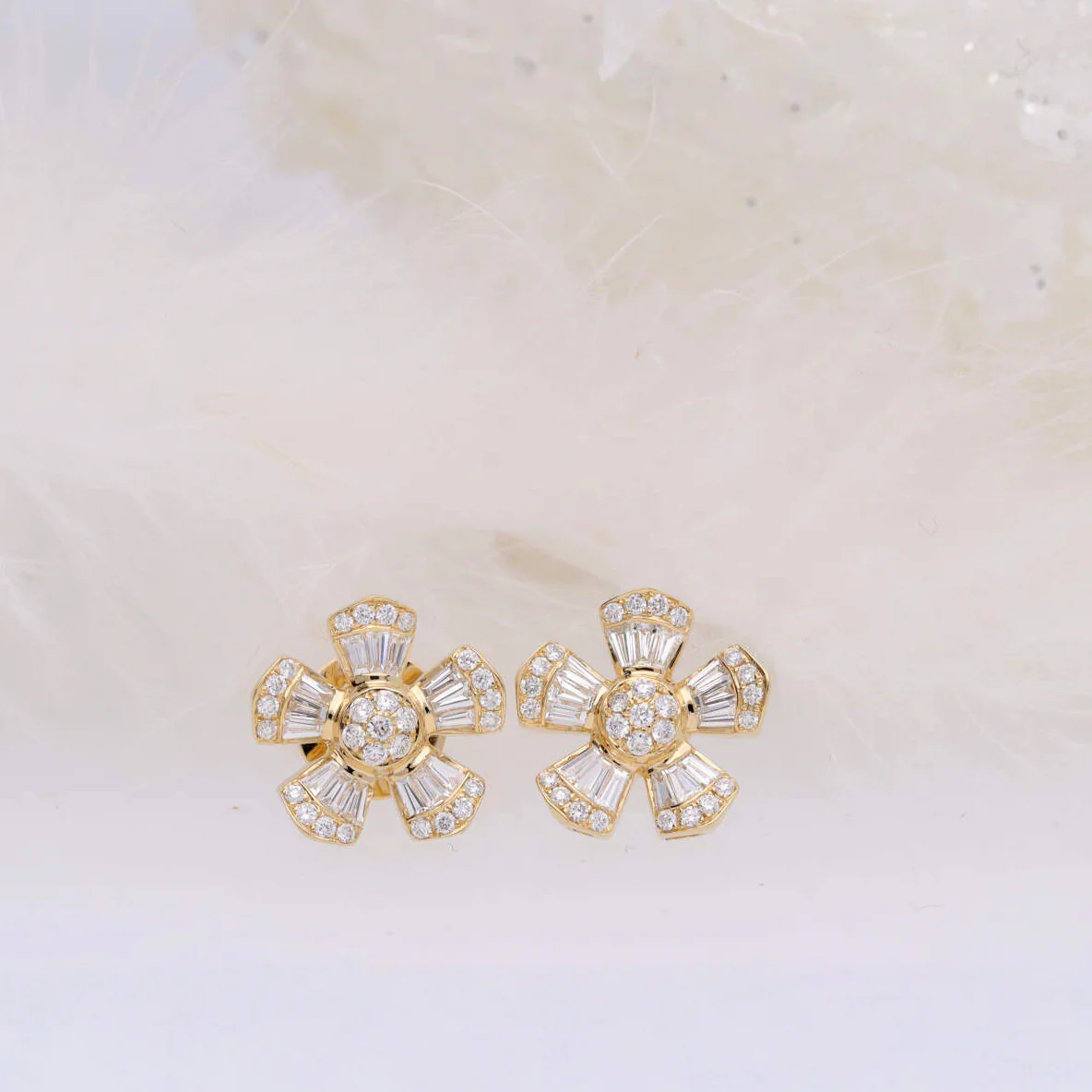 Diamond Flower Motif 18ct Yellow Gold Stud Earrings - Image 3