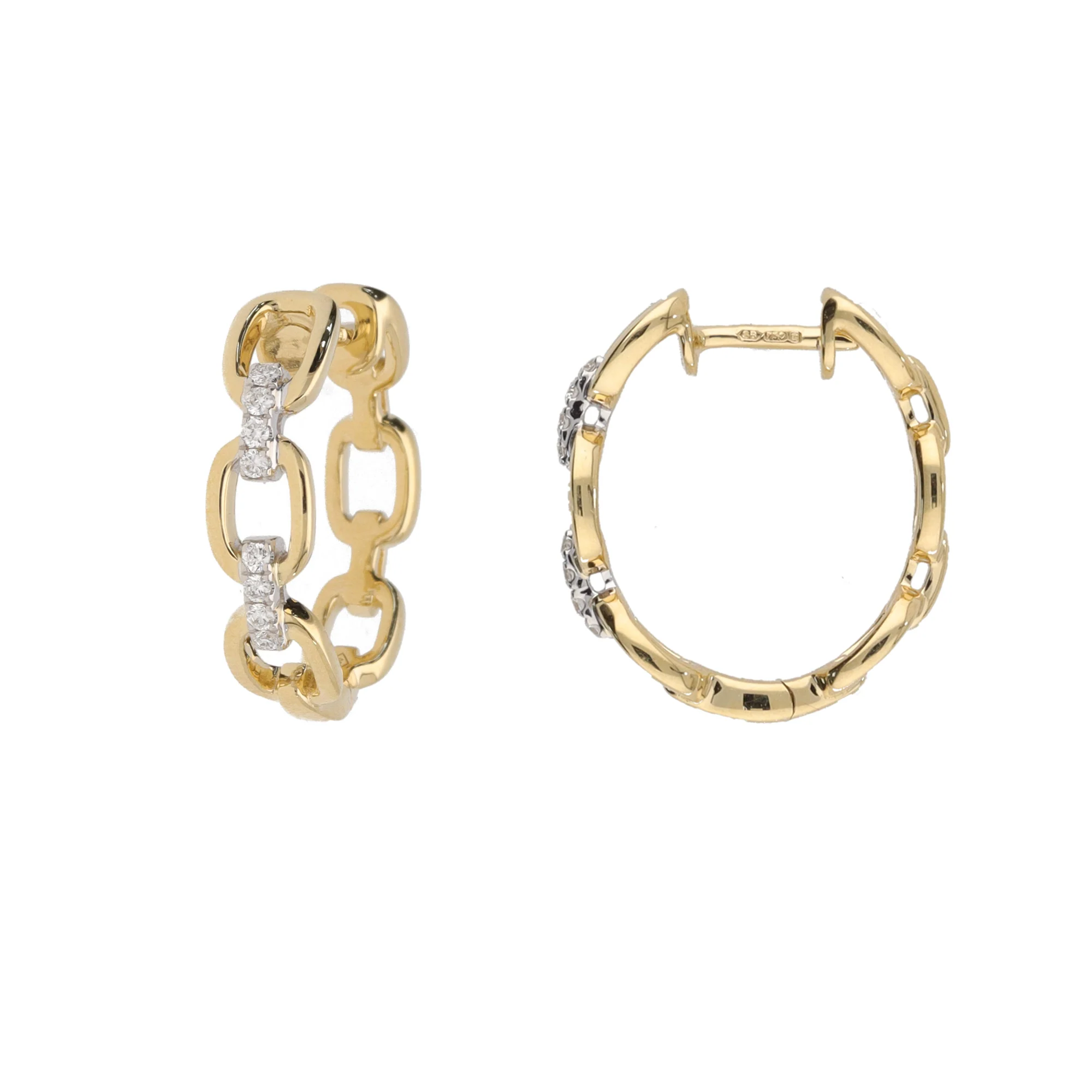 Diamond Linked 18ct Yellow and White Gold Diamond Hoop Earrings - Image 2