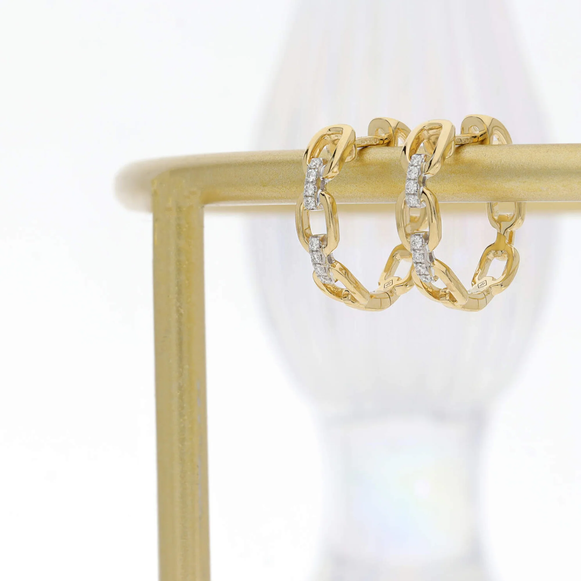 Diamond Linked 18ct Yellow and White Gold Diamond Hoop Earrings - Image 3