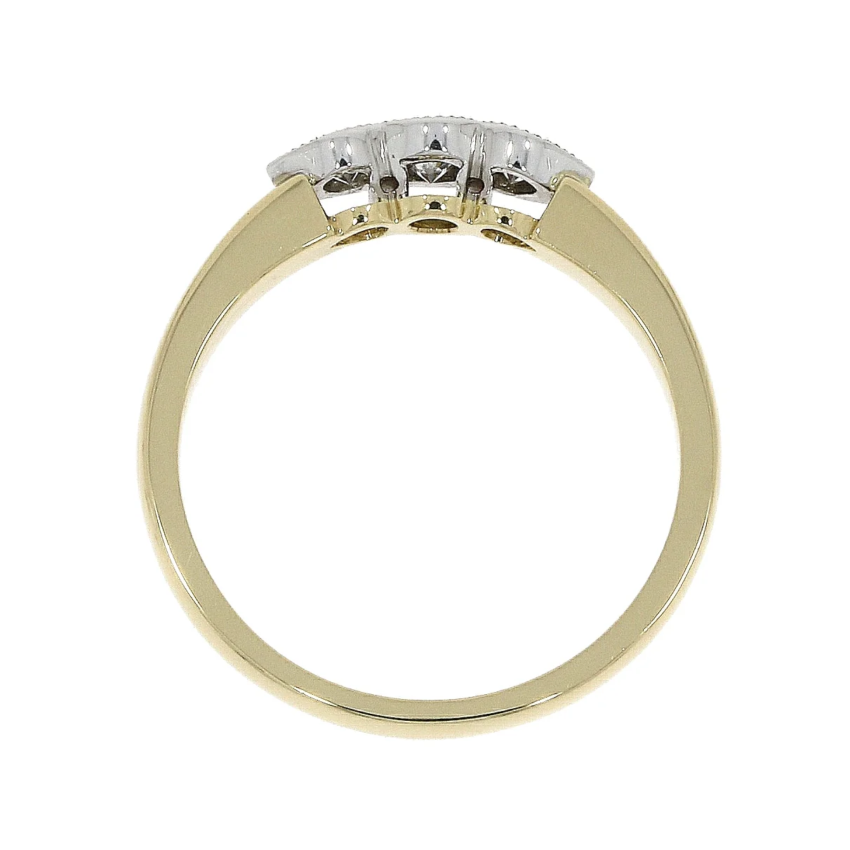 Diamond Millgrain 18ct Yellow Gold Three Stone Ring - Image 2