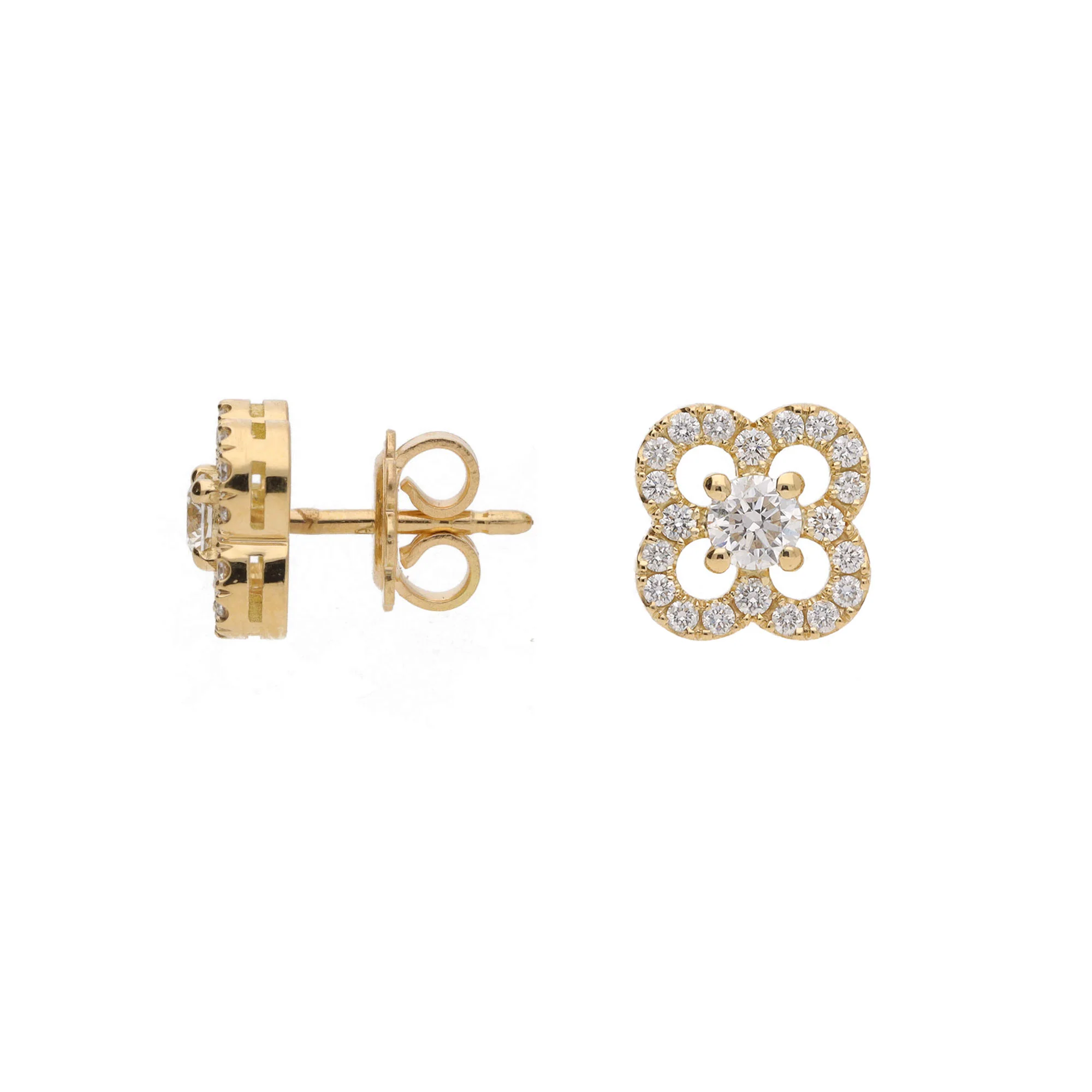 Diamond Petal 18ct Yellow Gold Stud Earrings - Image 2