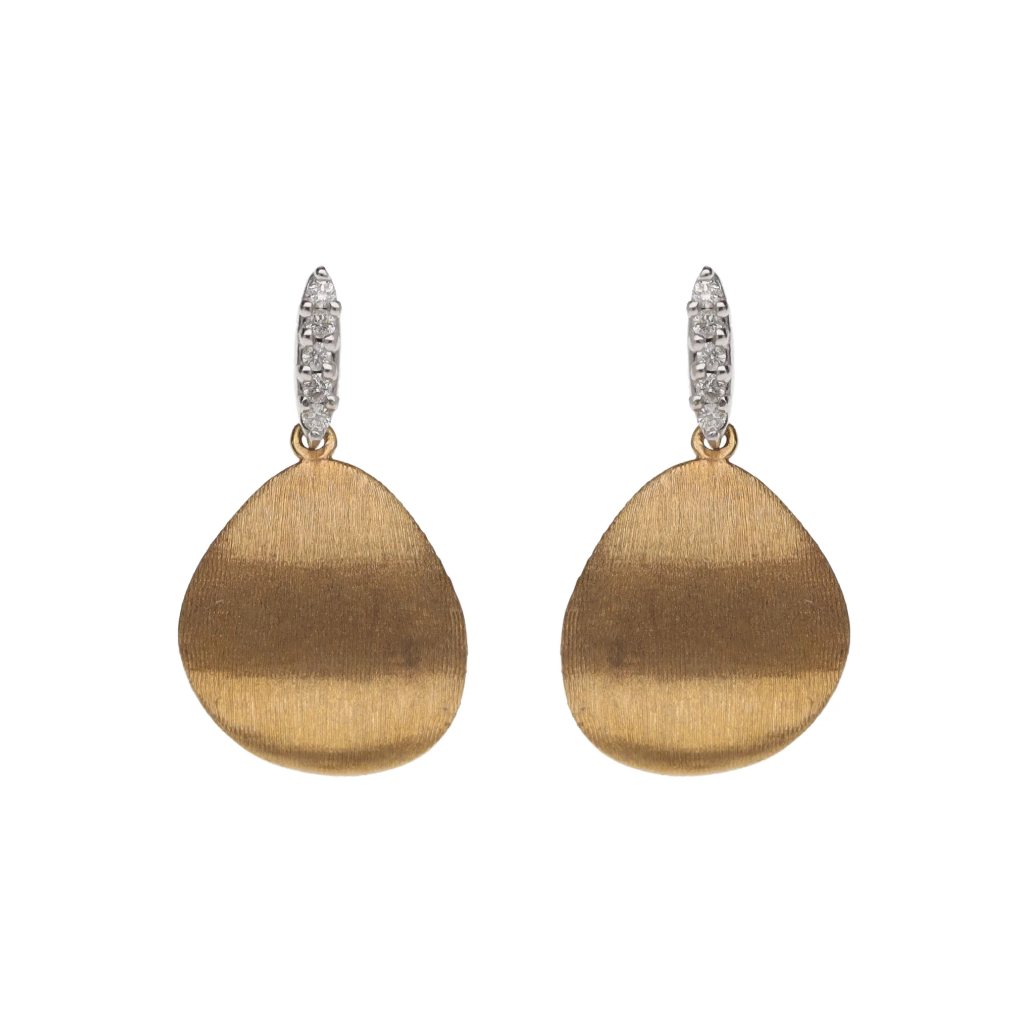 Diamond Set Satin Disc 9ct Yellow and White Gold Drop Earrings
