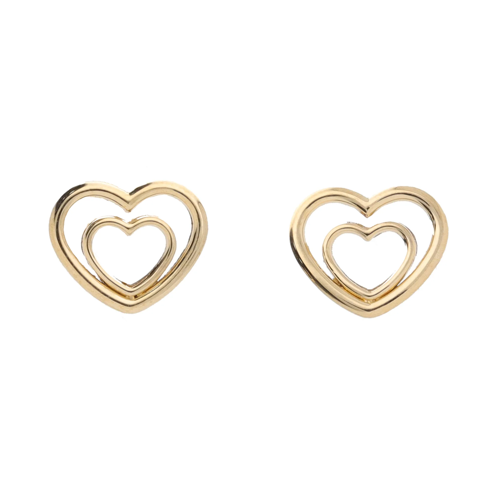 Double Open Heart 9ct Yellow Gold Stud Earrings