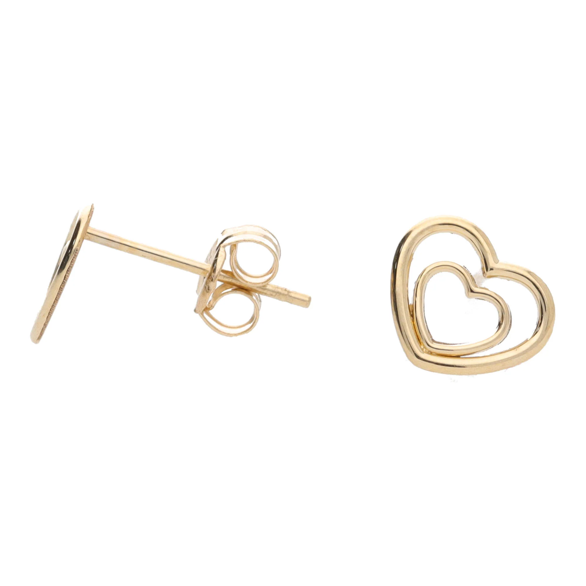 Double Open Heart 9ct Yellow Gold Stud Earrings - Image 2
