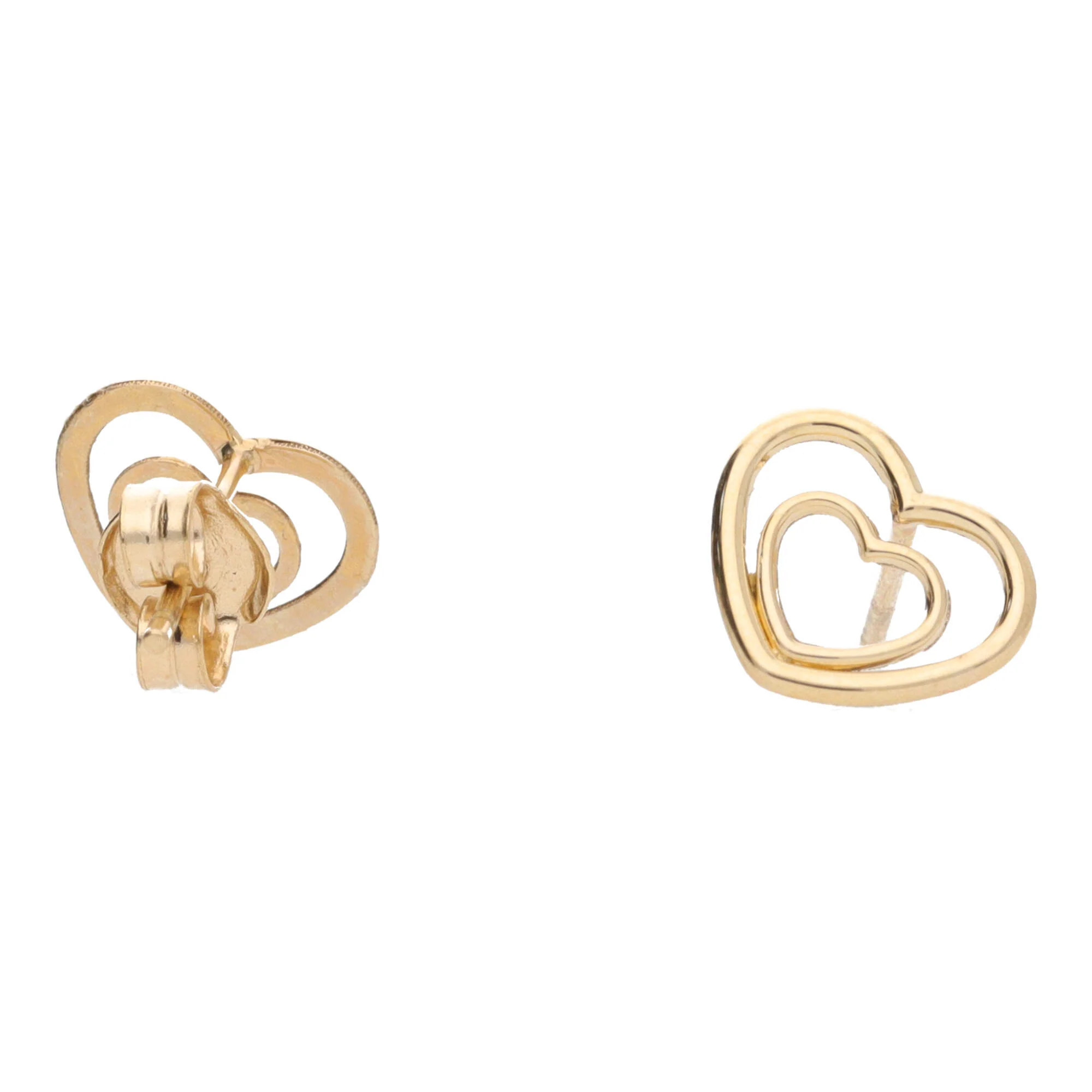 Double Open Heart 9ct Yellow Gold Stud Earrings - Image 3