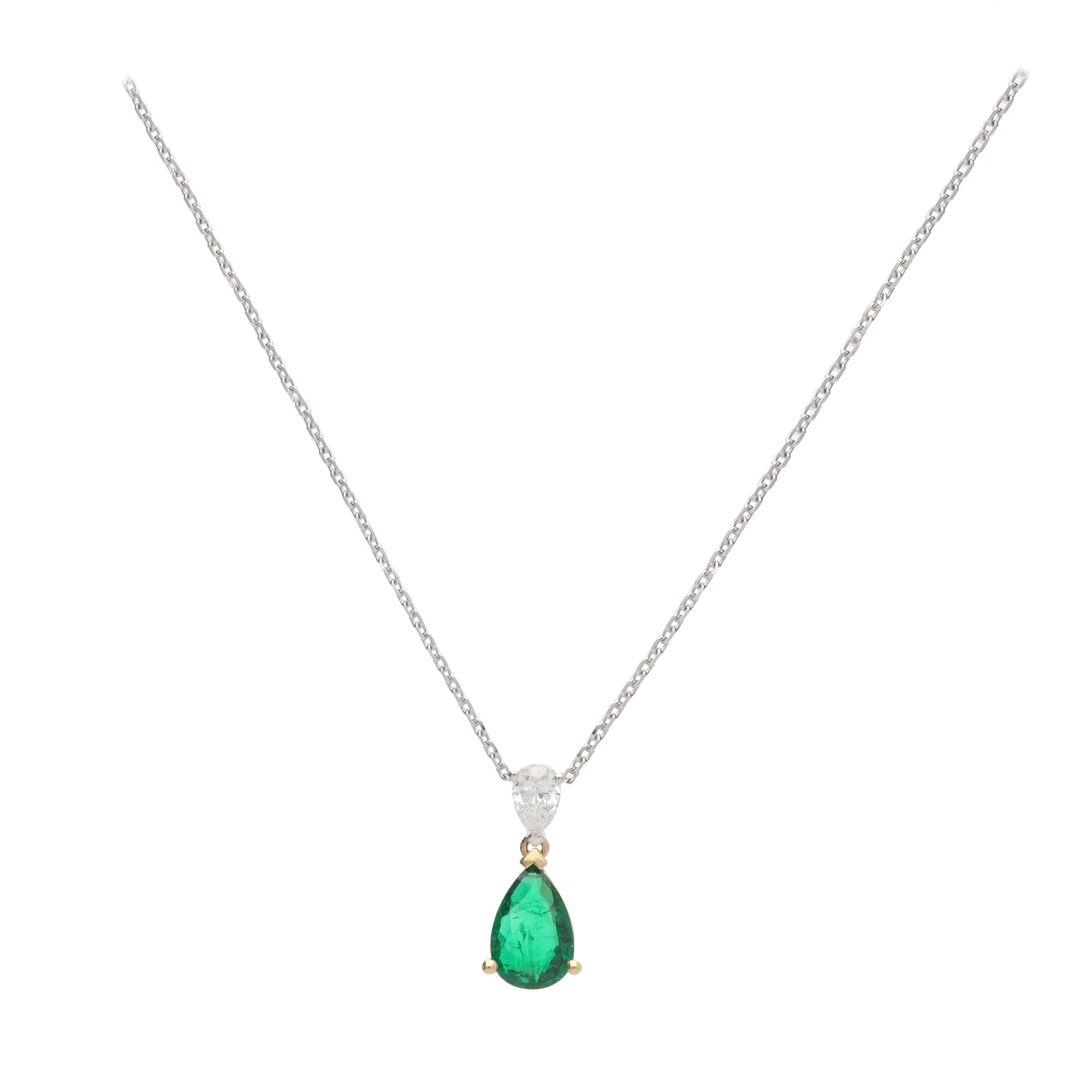 Emerald 1.10ct and Diamond 18ct Yellow and White Gold Pear Necklace - Image 2