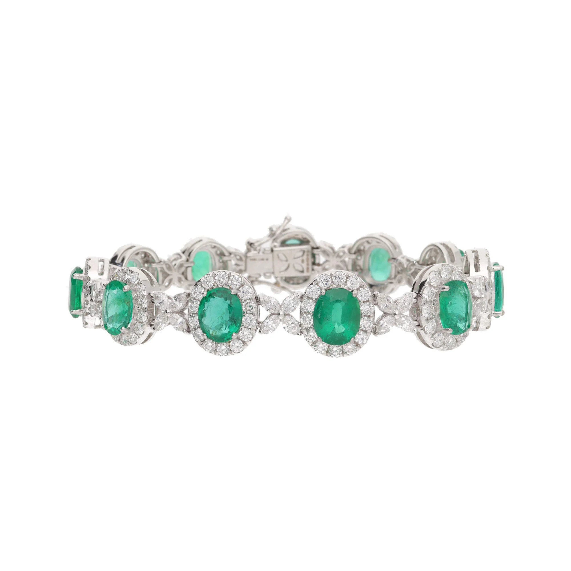 Emerald and Diamond 18ct White Gold Cluster Bracelet - Image 2