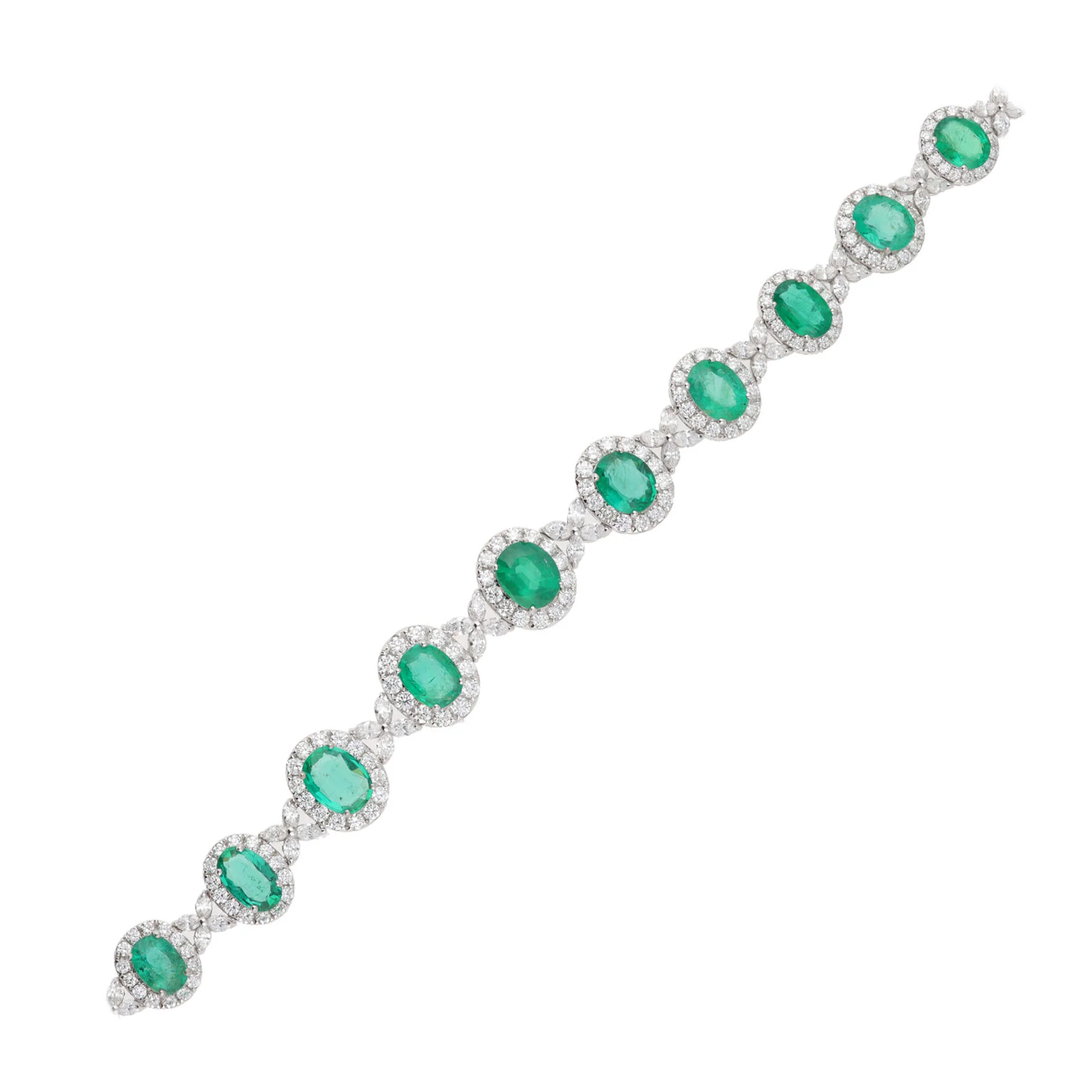 Emerald and Diamond 18ct White Gold Cluster Bracelet - Image 3