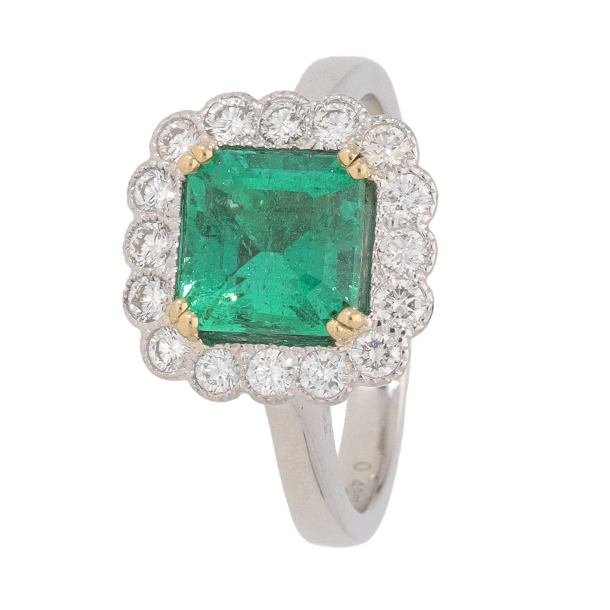Emerald and Diamond 18ct White Gold Cluster Ring