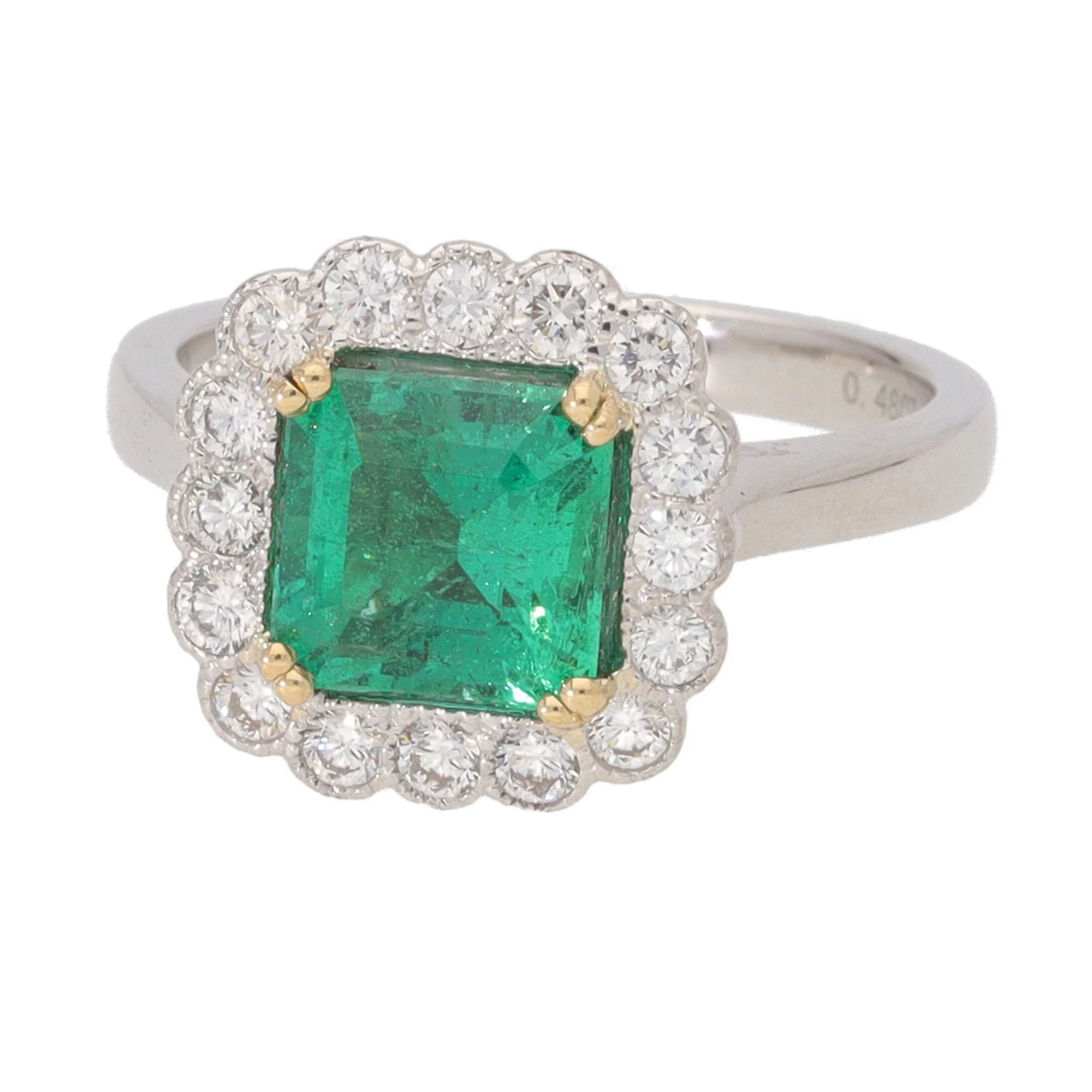 Emerald and Diamond 18ct White Gold Cluster Ring - Image 2