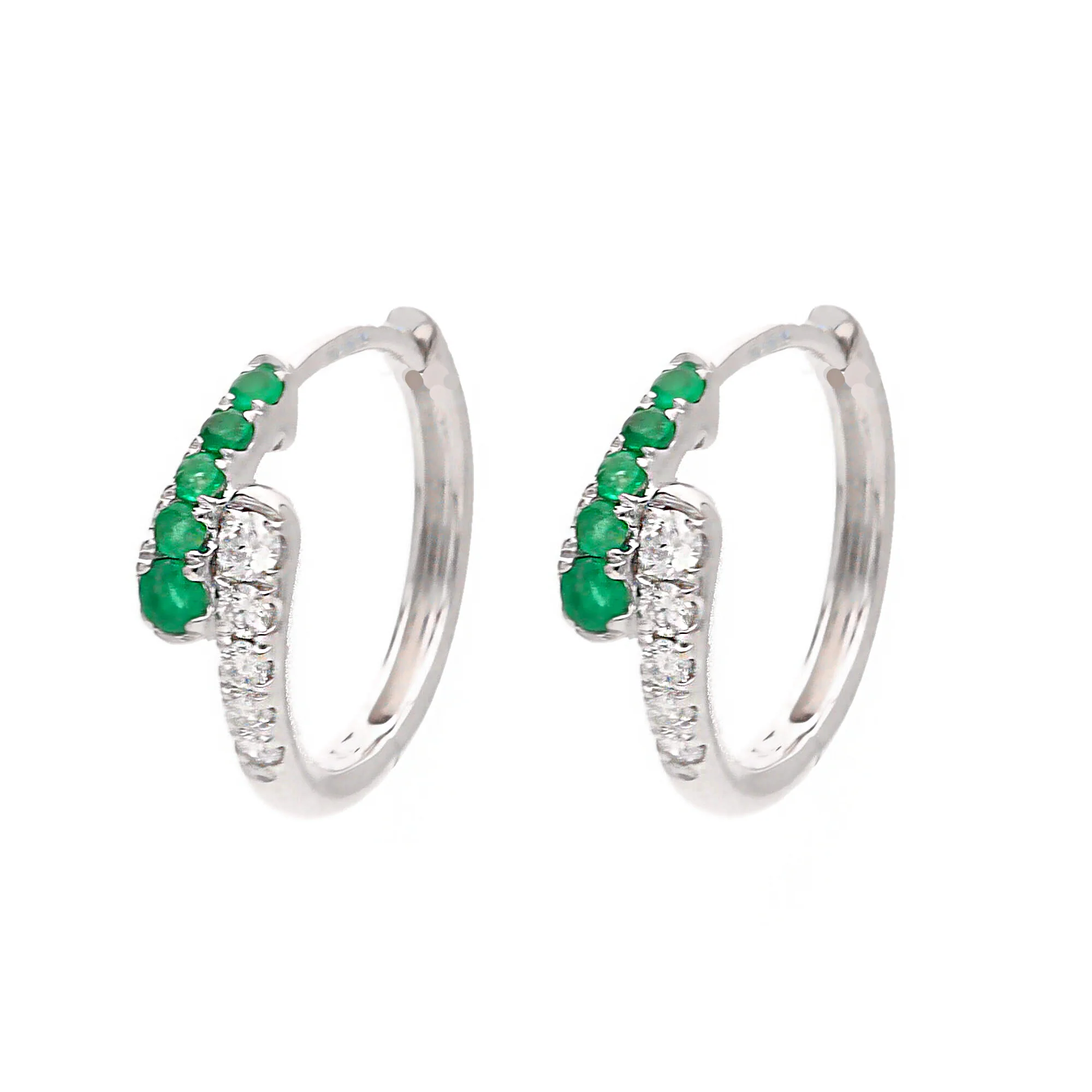Emerald and Diamond 18ct White Gold Hoop Earrings - Image 2