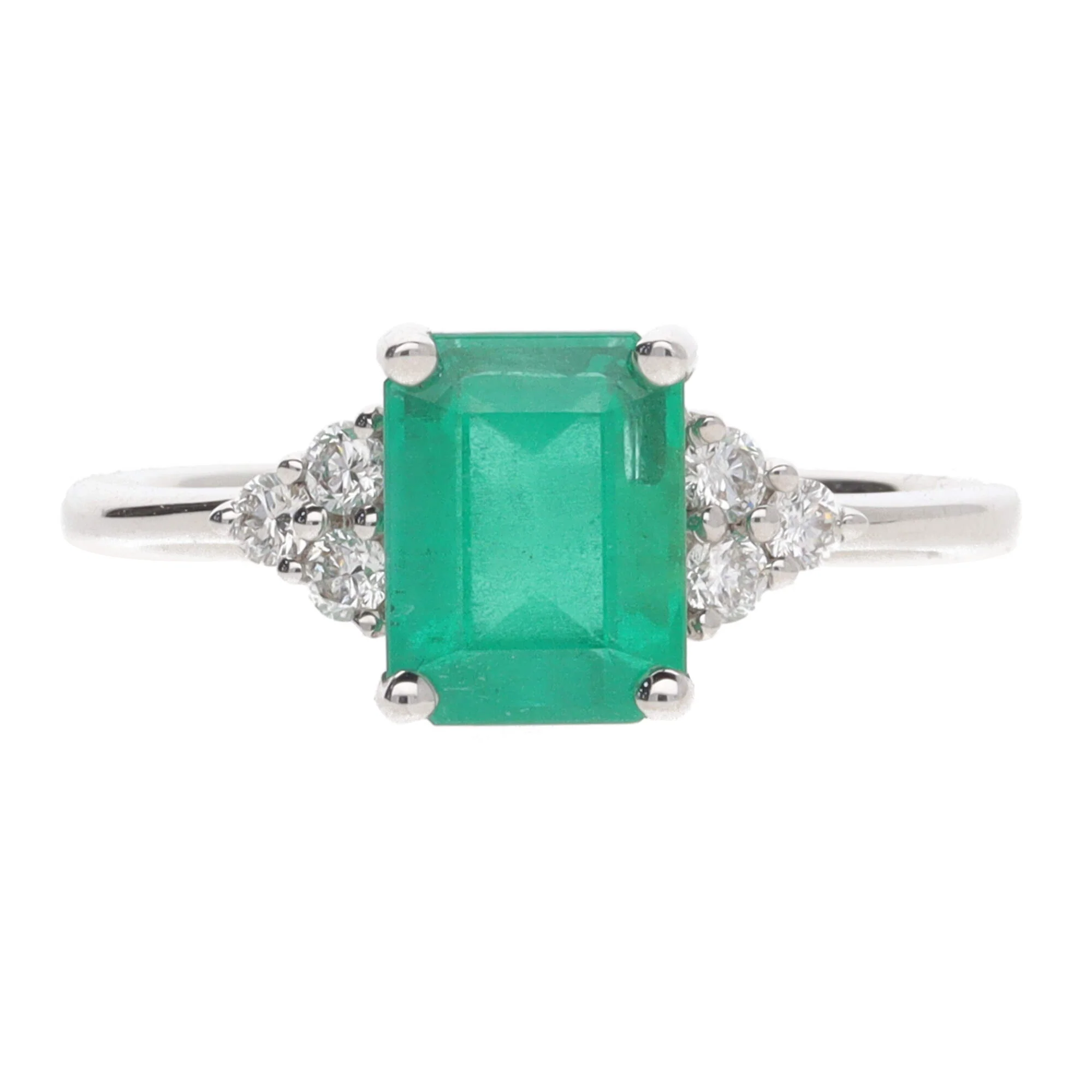 Emerald and Diamond 18ct White Gold Trefoil Ring - Image 2