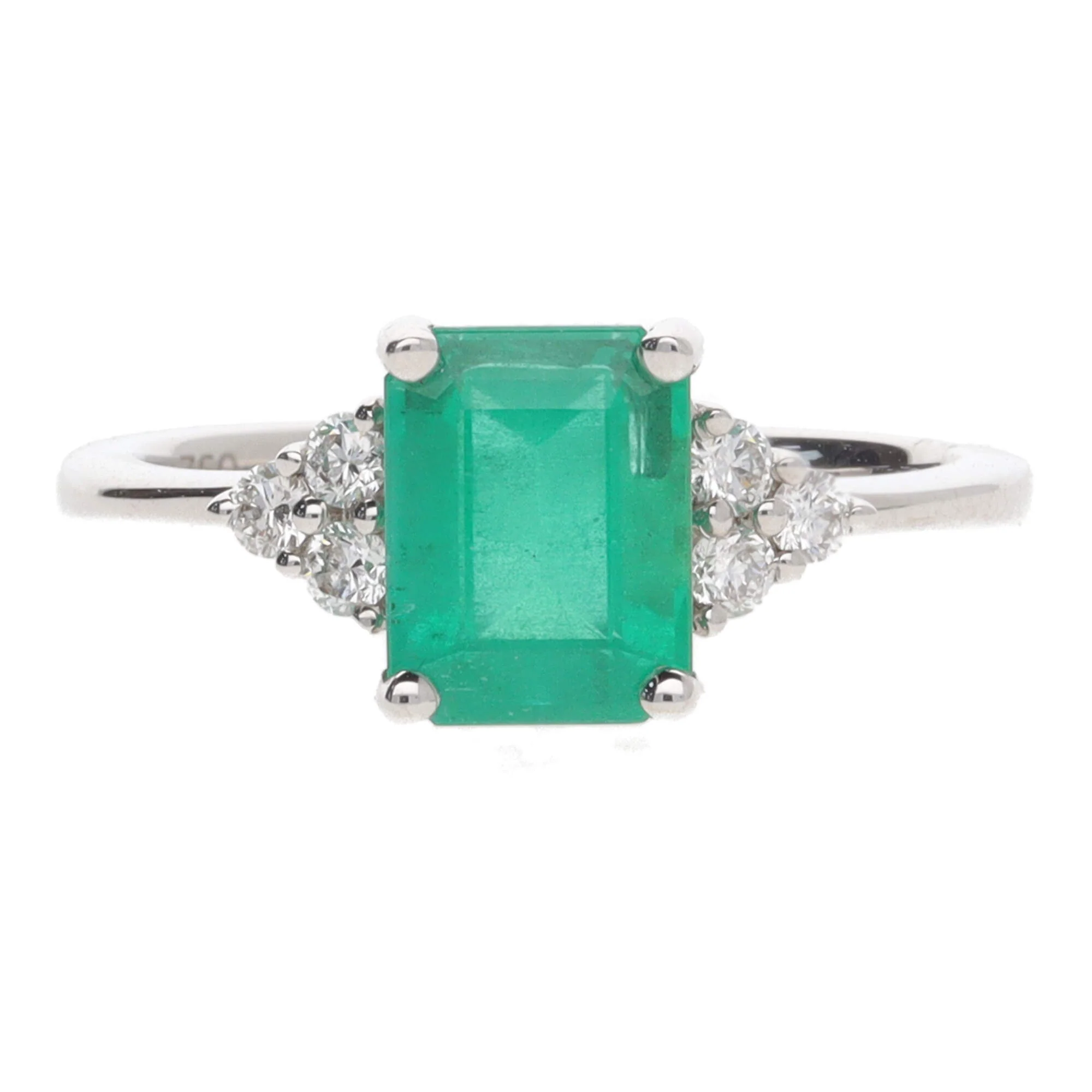 Emerald and Diamond 18ct White Gold Trefoil Ring - Image 3